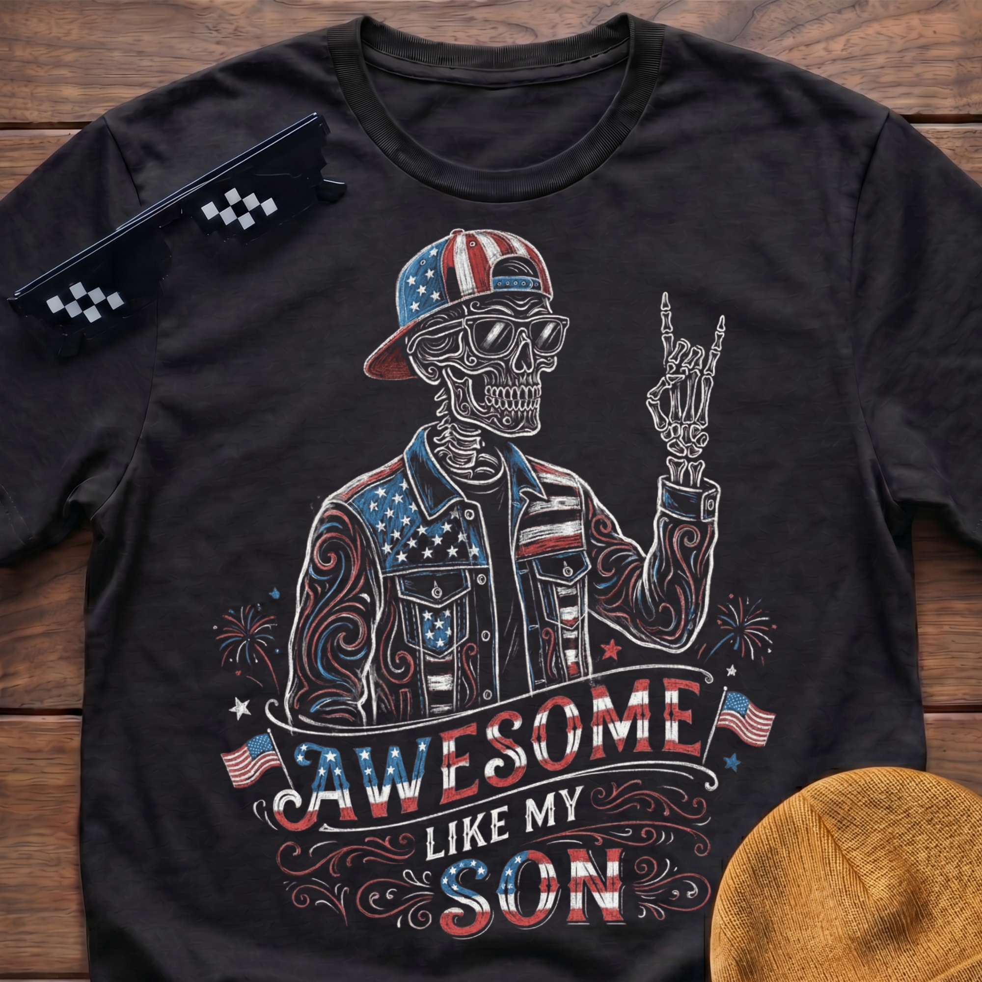 Skeleton Awesome Like My Son Patriotic T-shirt