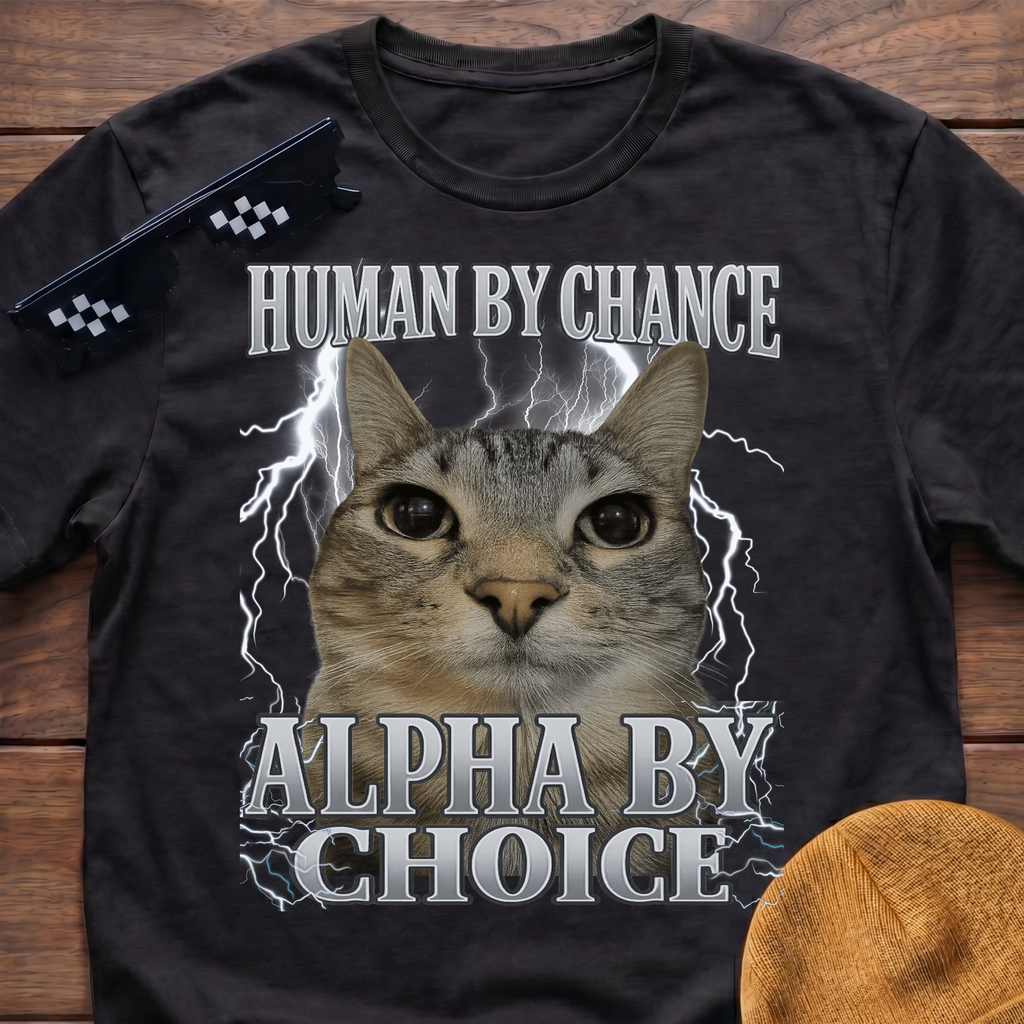 Human By Chance Alpha By Choice Meme Funny Cat Meme T-shirt
