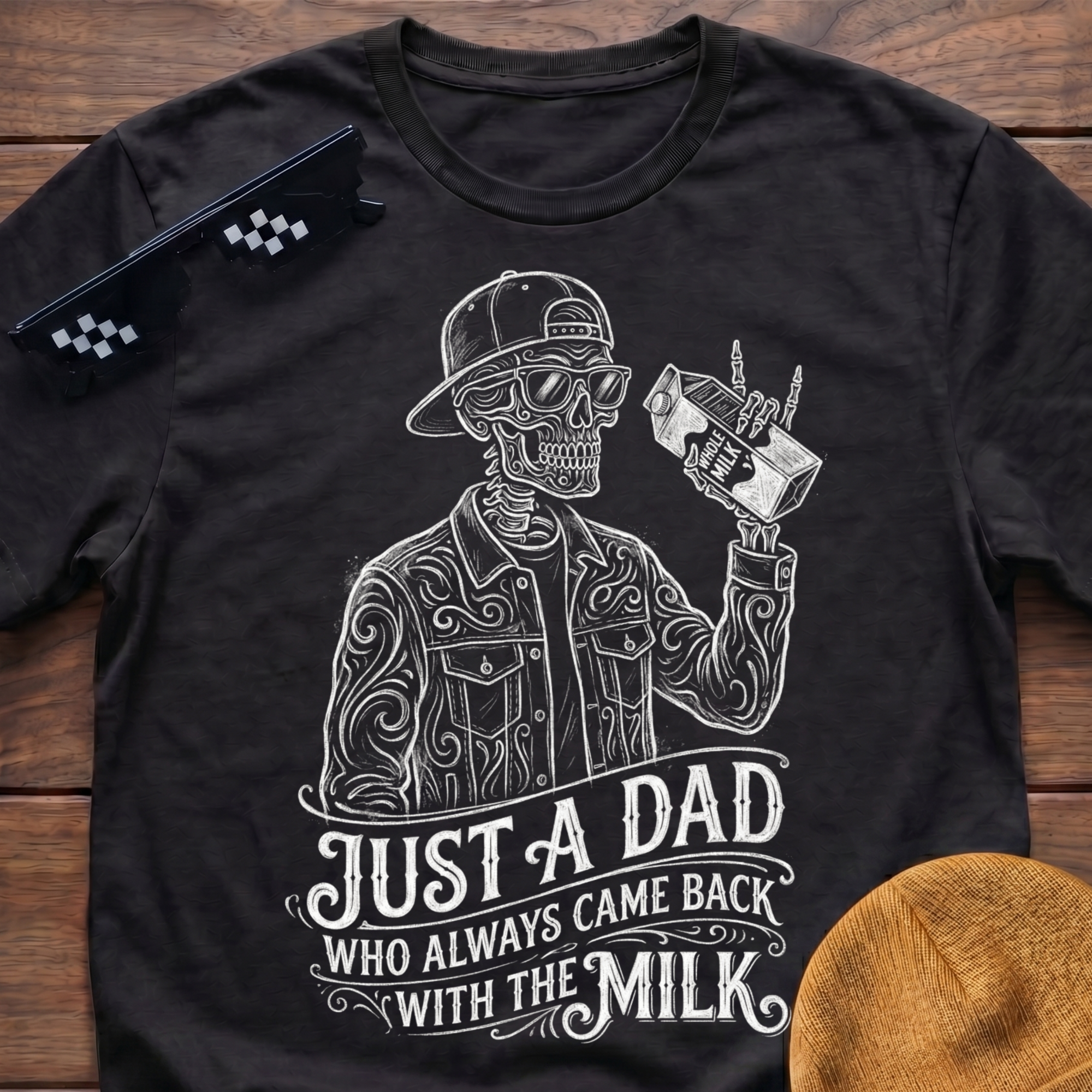 Skeleton Just A Dad Who Always Came Back With The Milk T-Shirt
