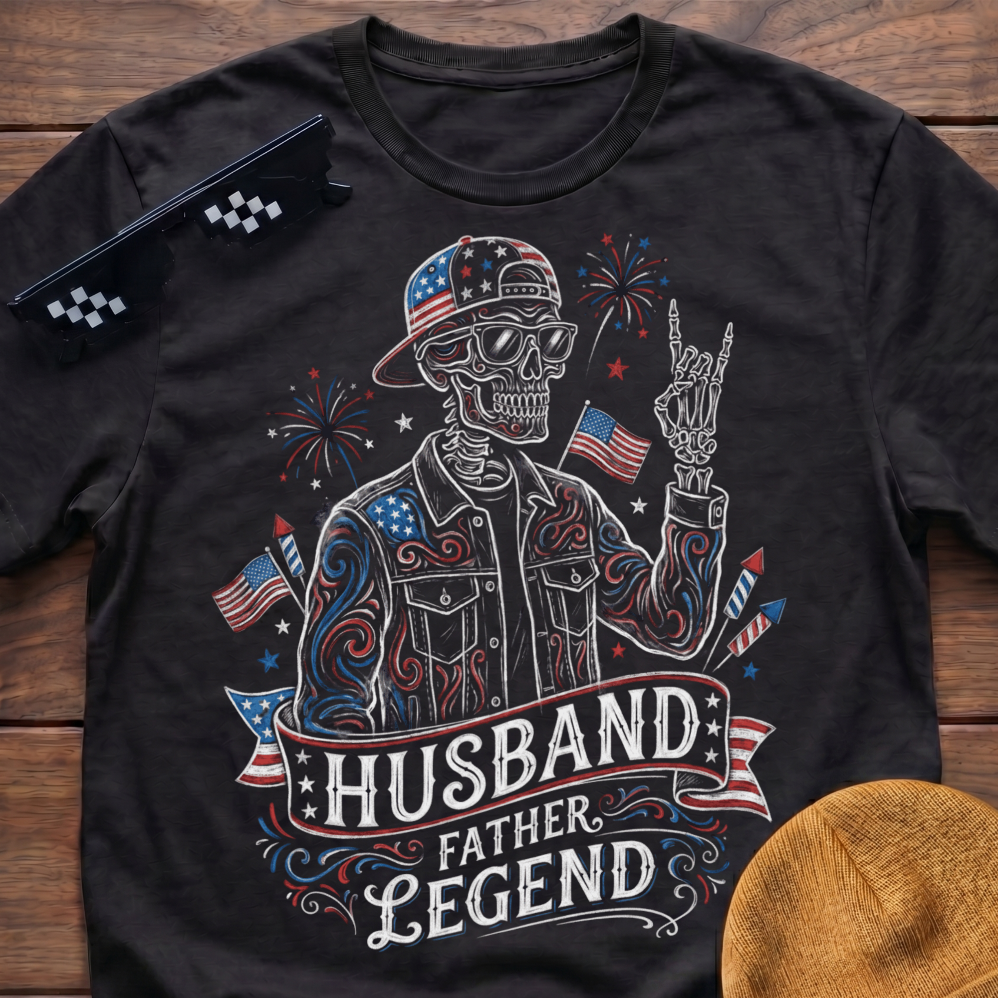 Husband Father Legend Patriotic Skeleton T-shirt