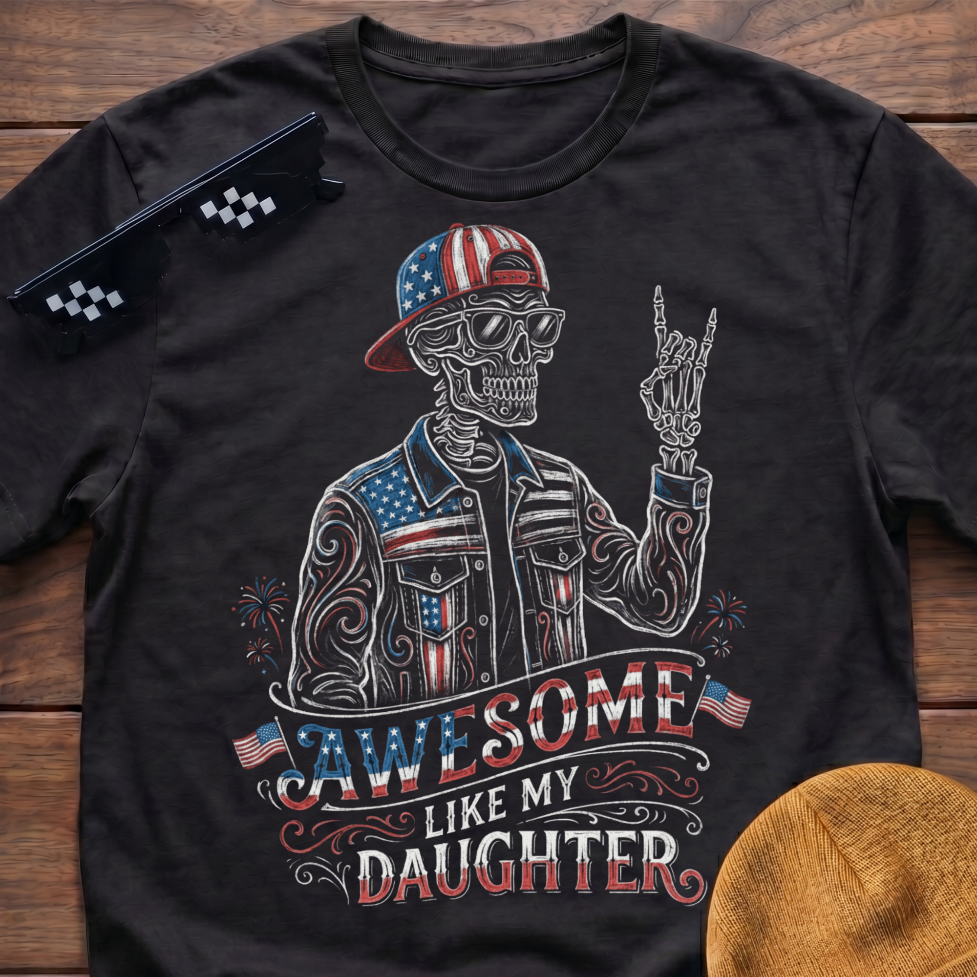 Skeleton Awesome Like My Daughter Patriotic T-shirt