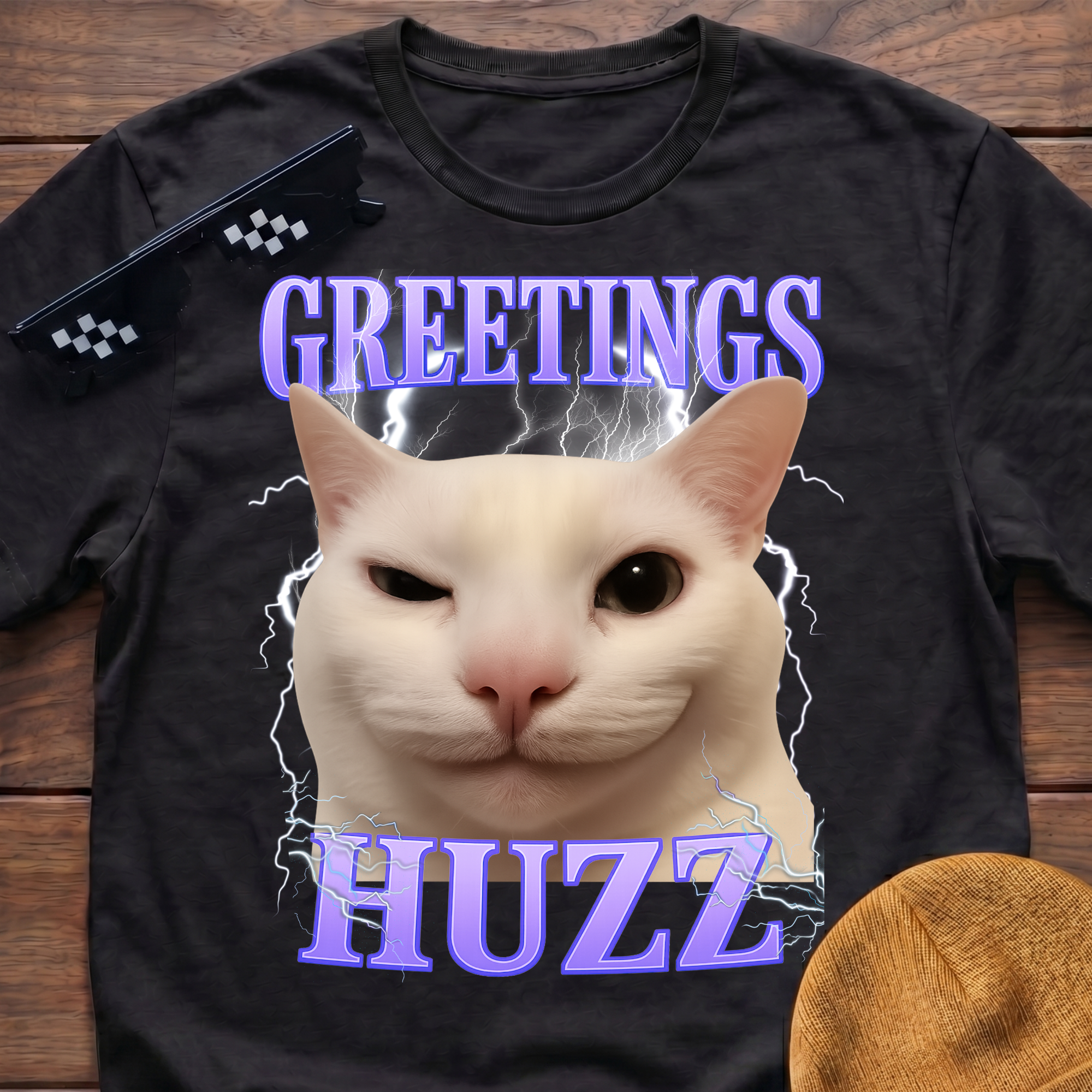 Greetings Huzz Meme Funny Cat Meme T-shirt
