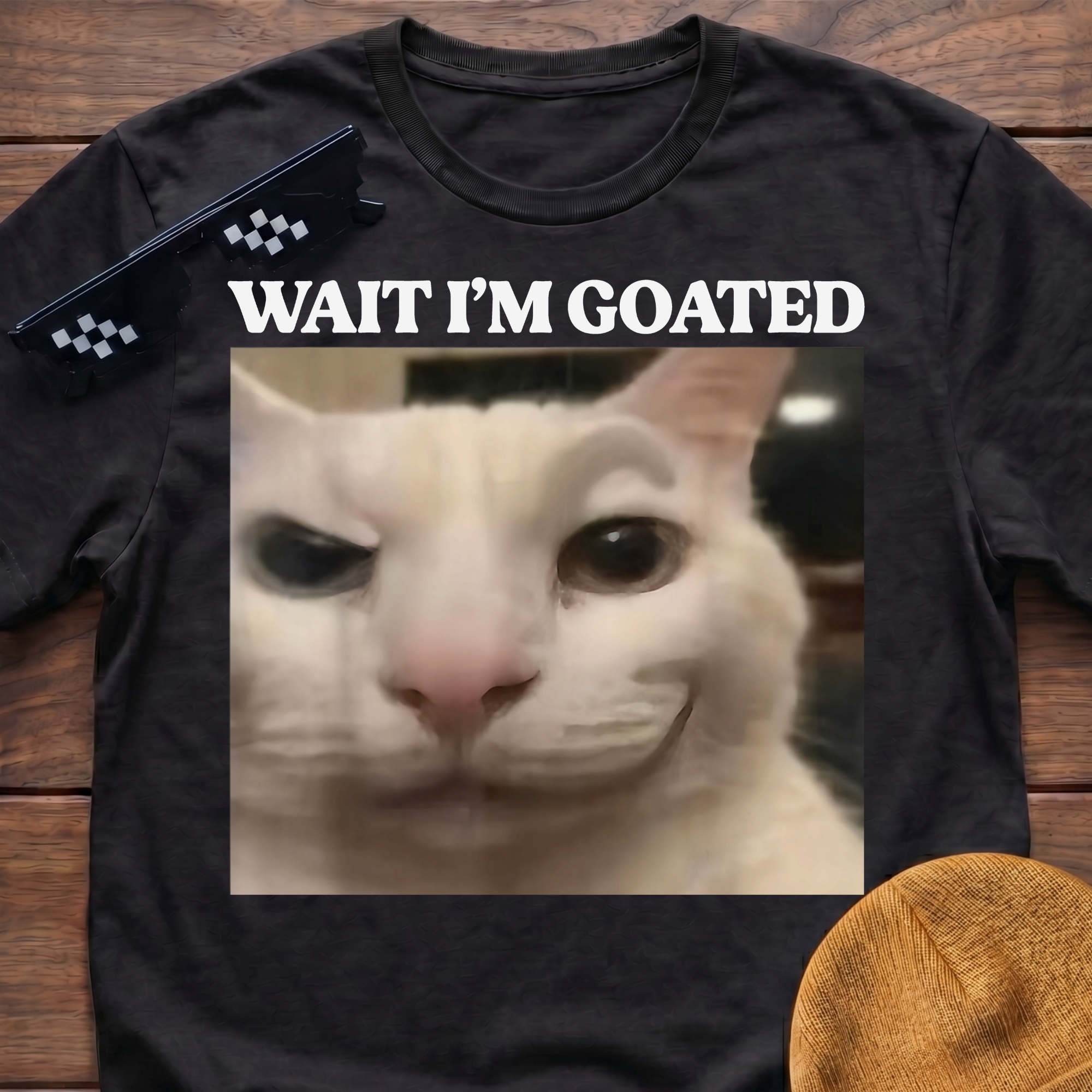 Wait I'm Goated Meme Funny Cat Meme T-shirt