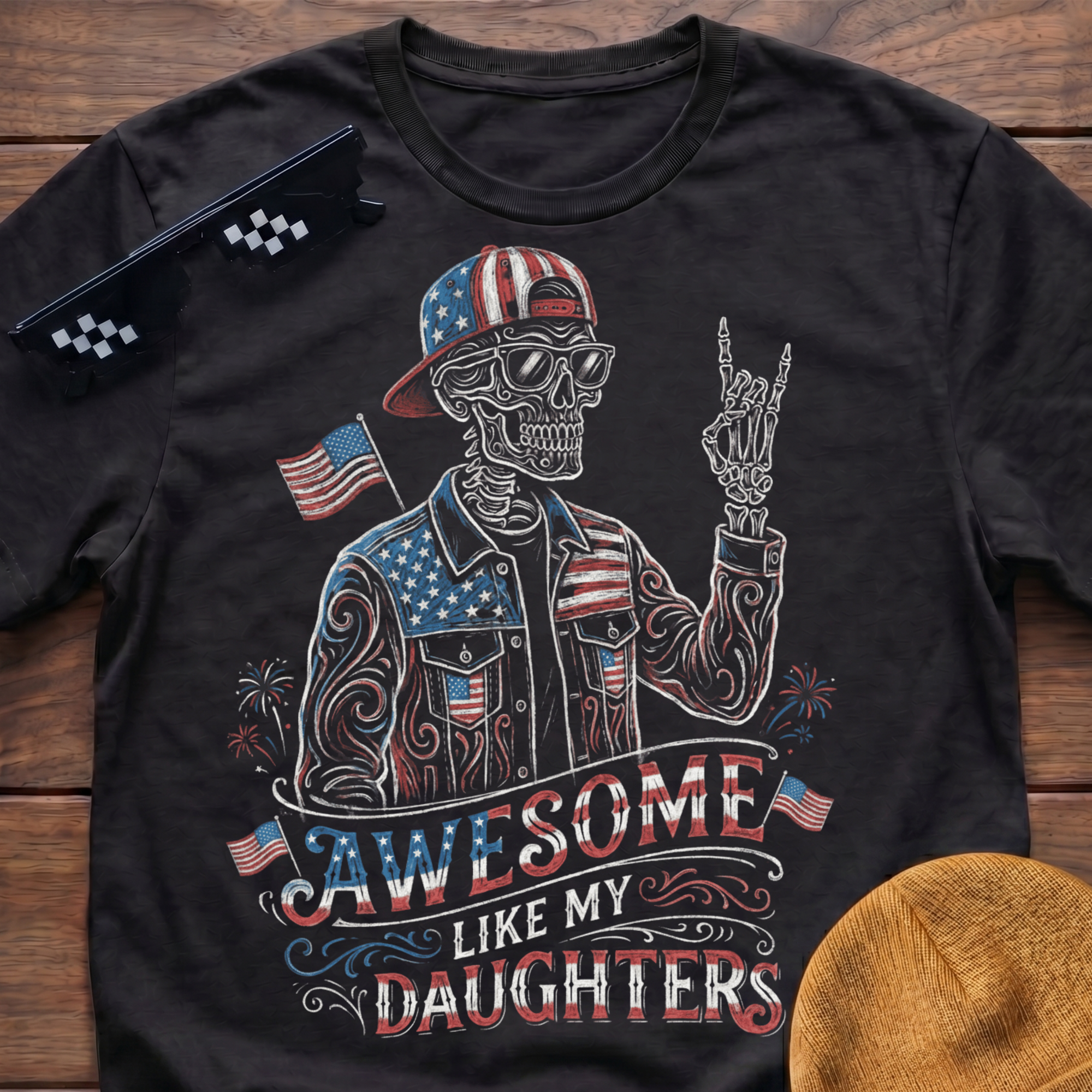 Skeleton Awesome Like My Daughters Patriotic T-shirt
