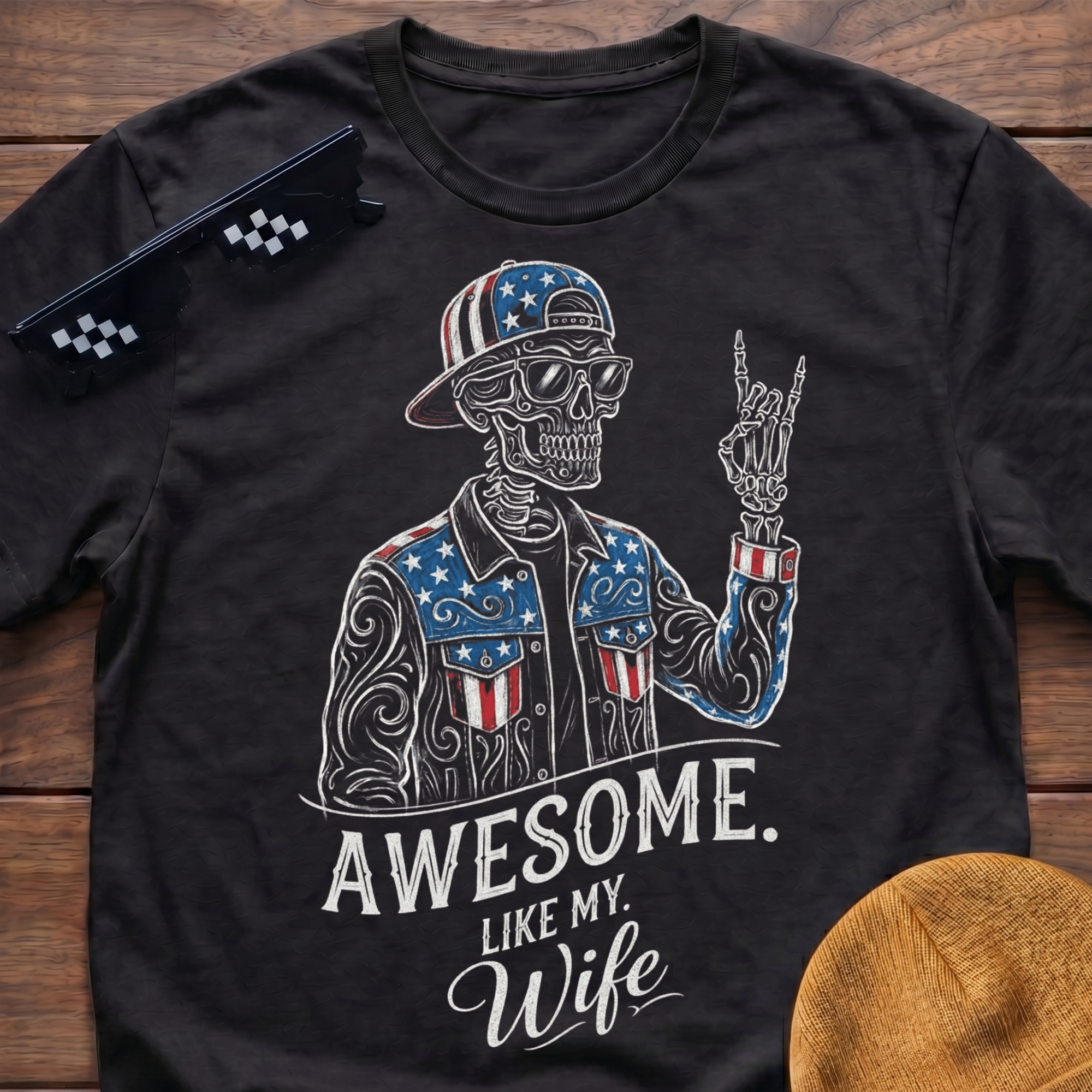 Skeleton Awesome Like My Wife Patriotic T-shirt