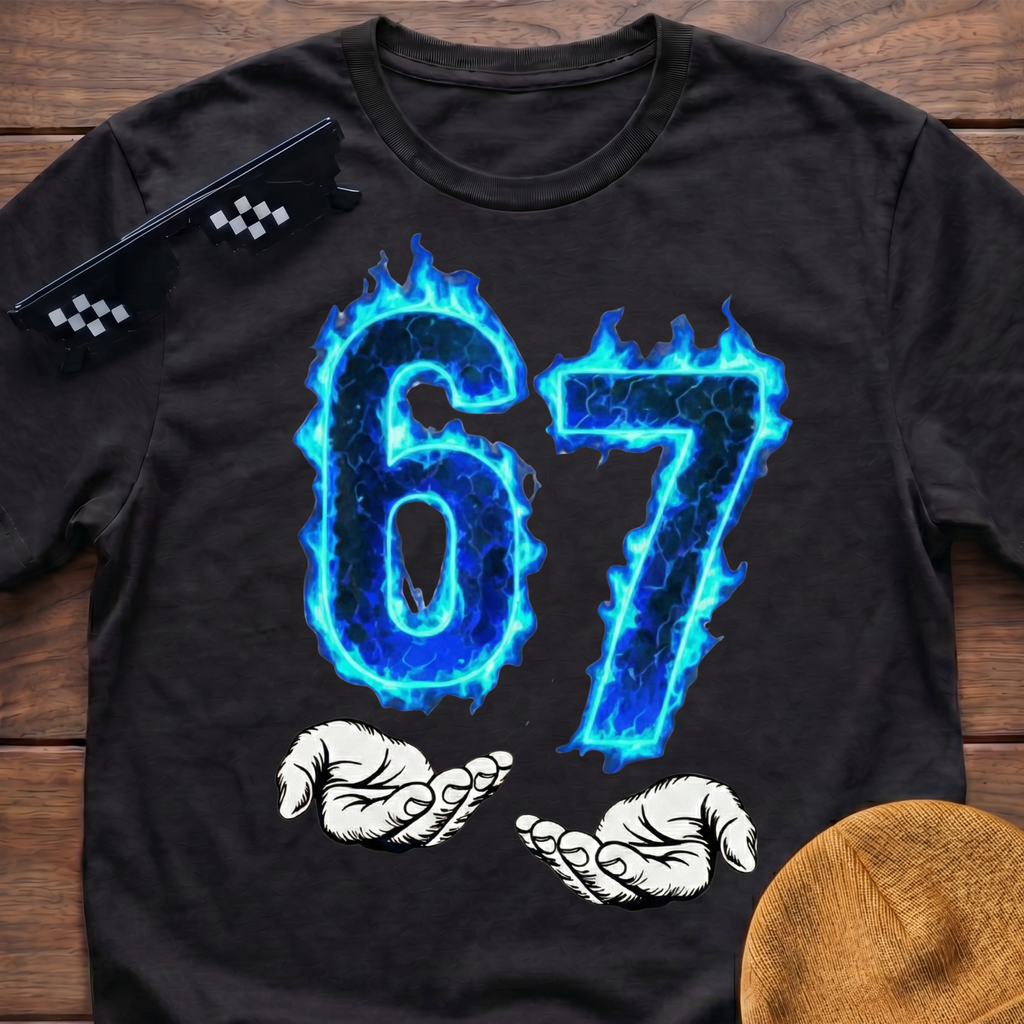 6 7 Meme Six Seven Blue Fire T-shirt