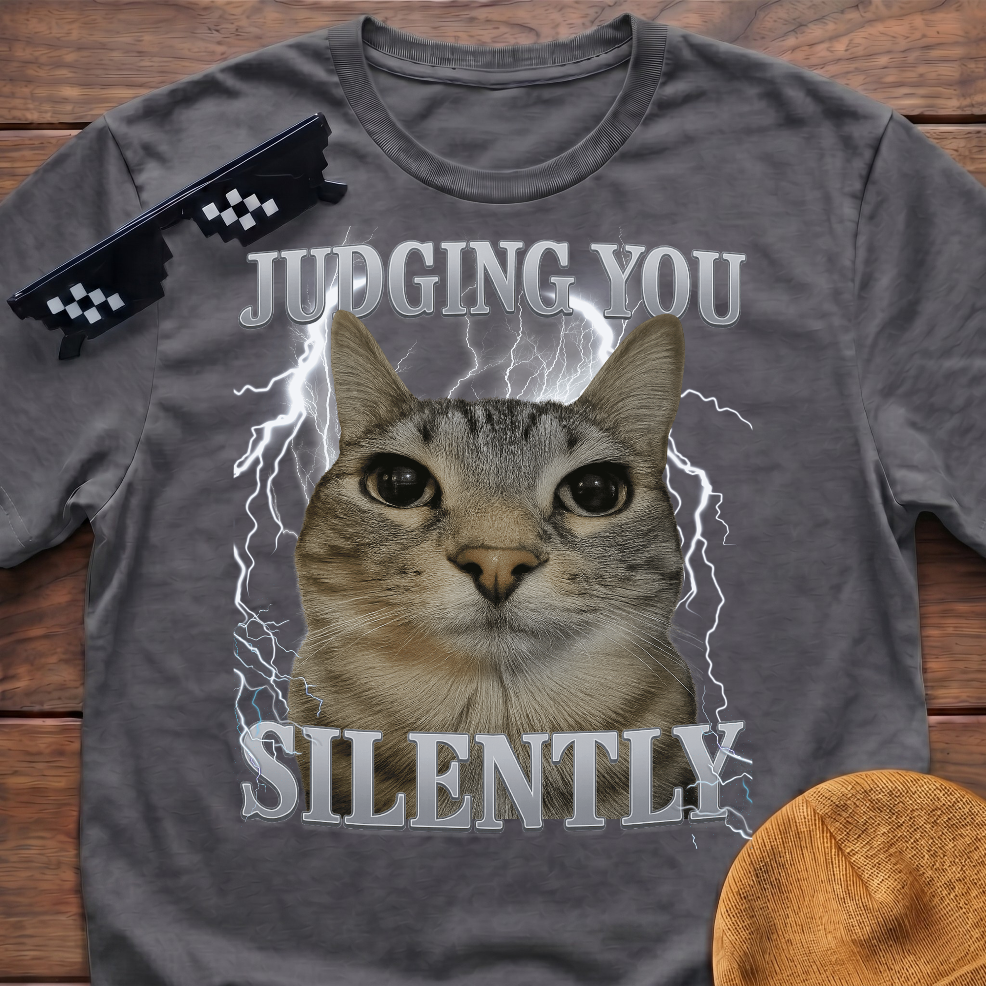 Judging You Silently Meme Funny Cat Meme T-shirt