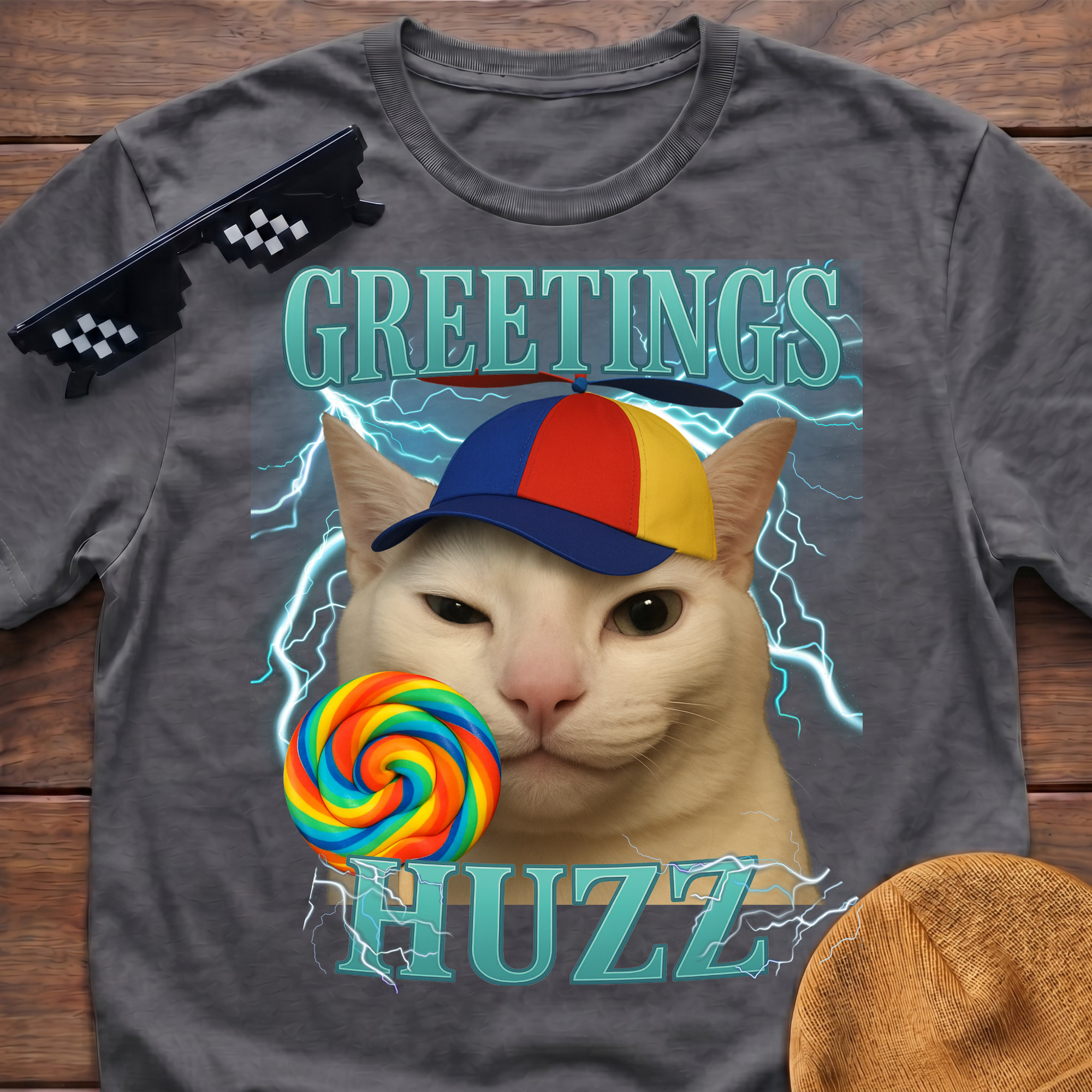 Greetings Huzz Meme Funny Cat Meme T-shirt