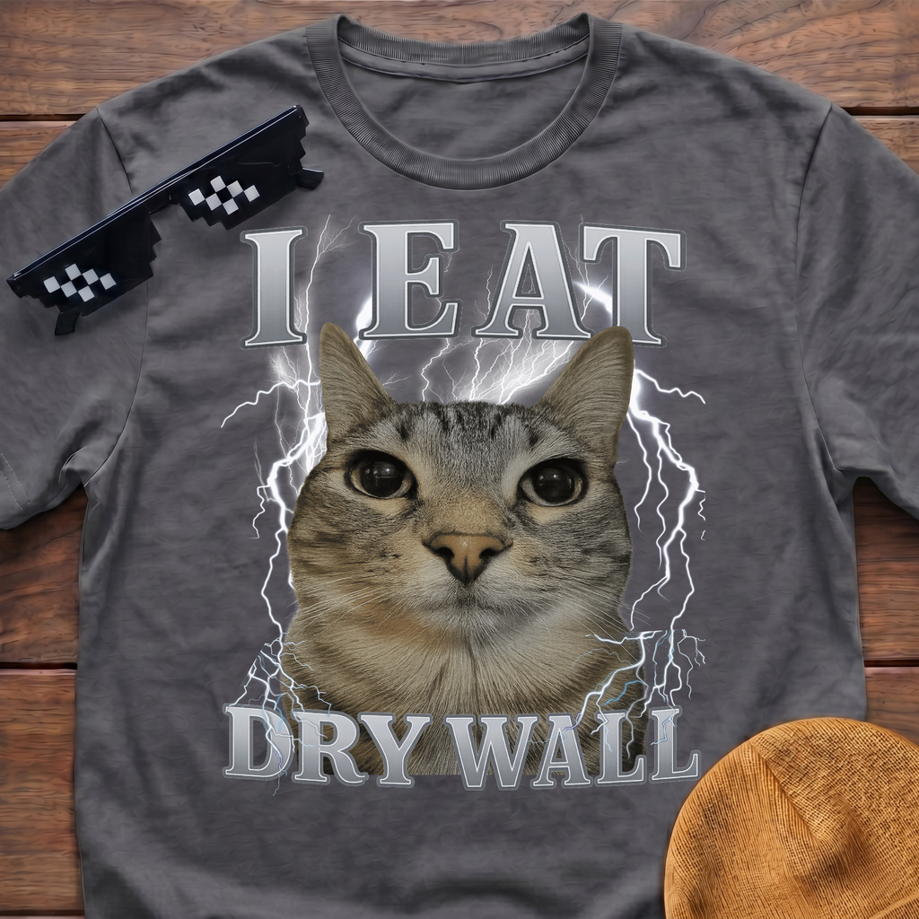 I Eat Dry Wall Meme Funny Cat Meme T-shirt