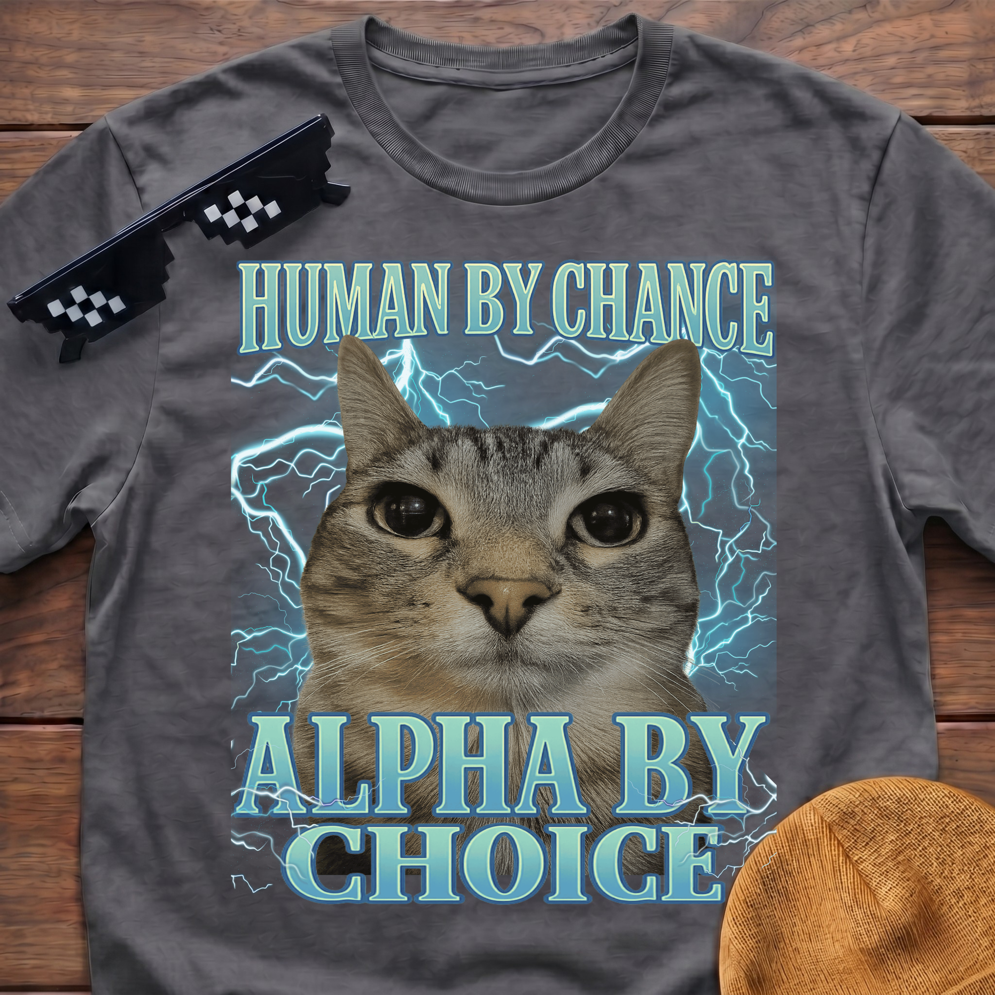 Human By Chance Alpha By Choice Meme Funny Cat Meme T-shirt