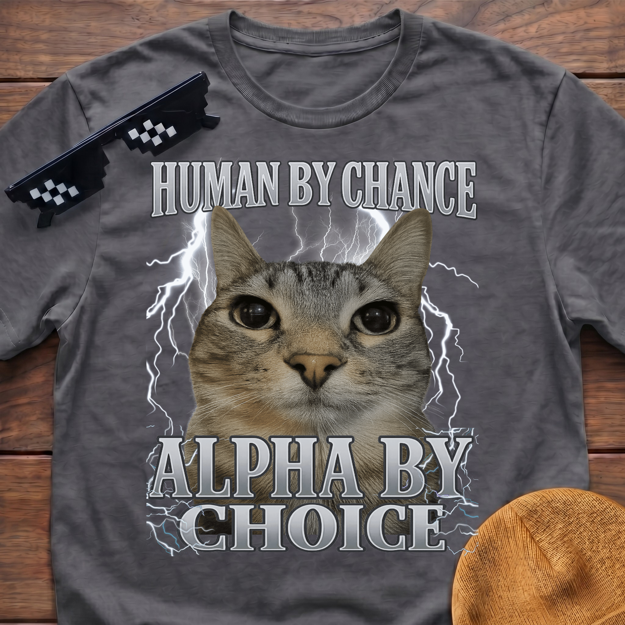 Human By Chance Alpha By Choice Meme Funny Cat Meme T-shirt