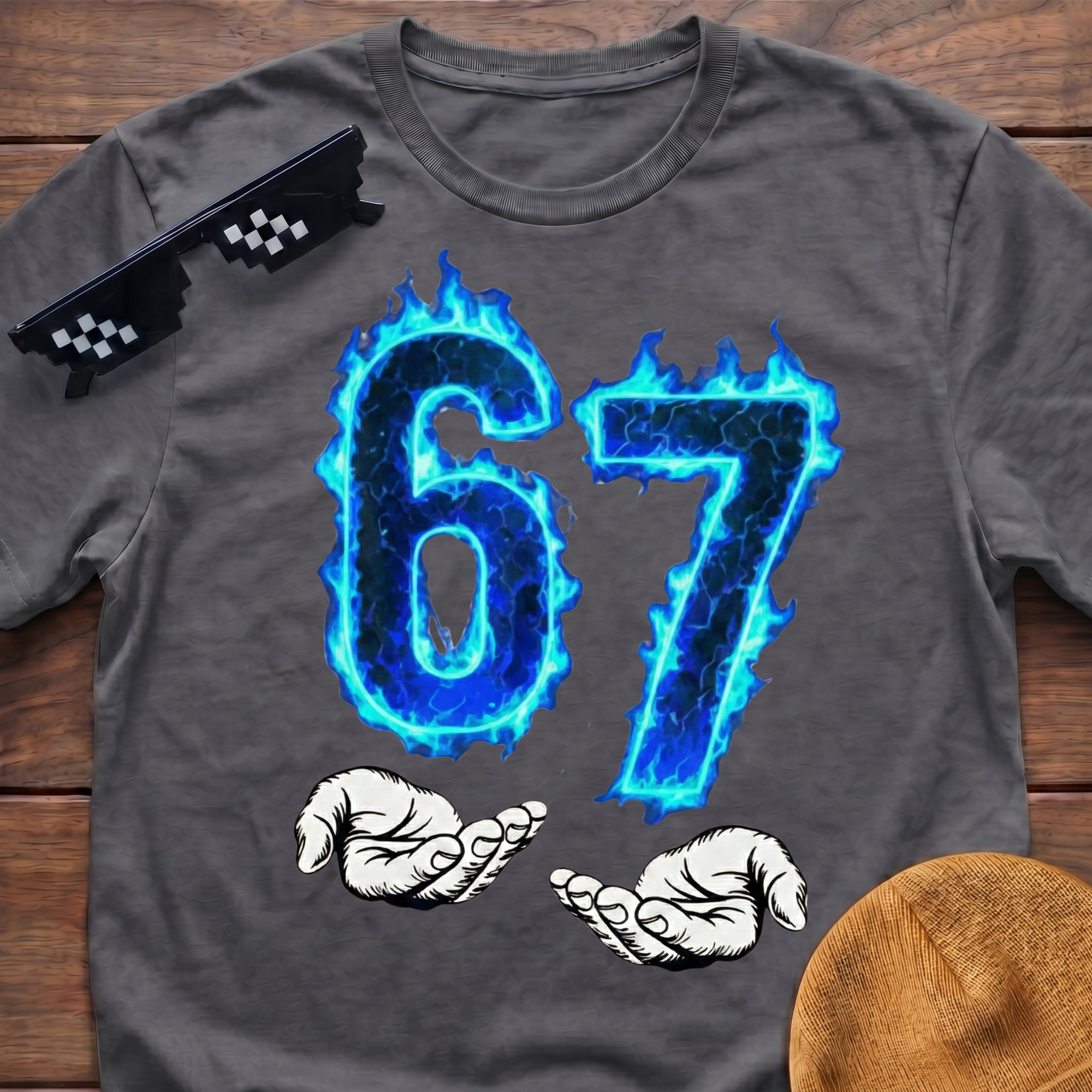 6 7 Meme Six Seven Blue Fire T-shirt