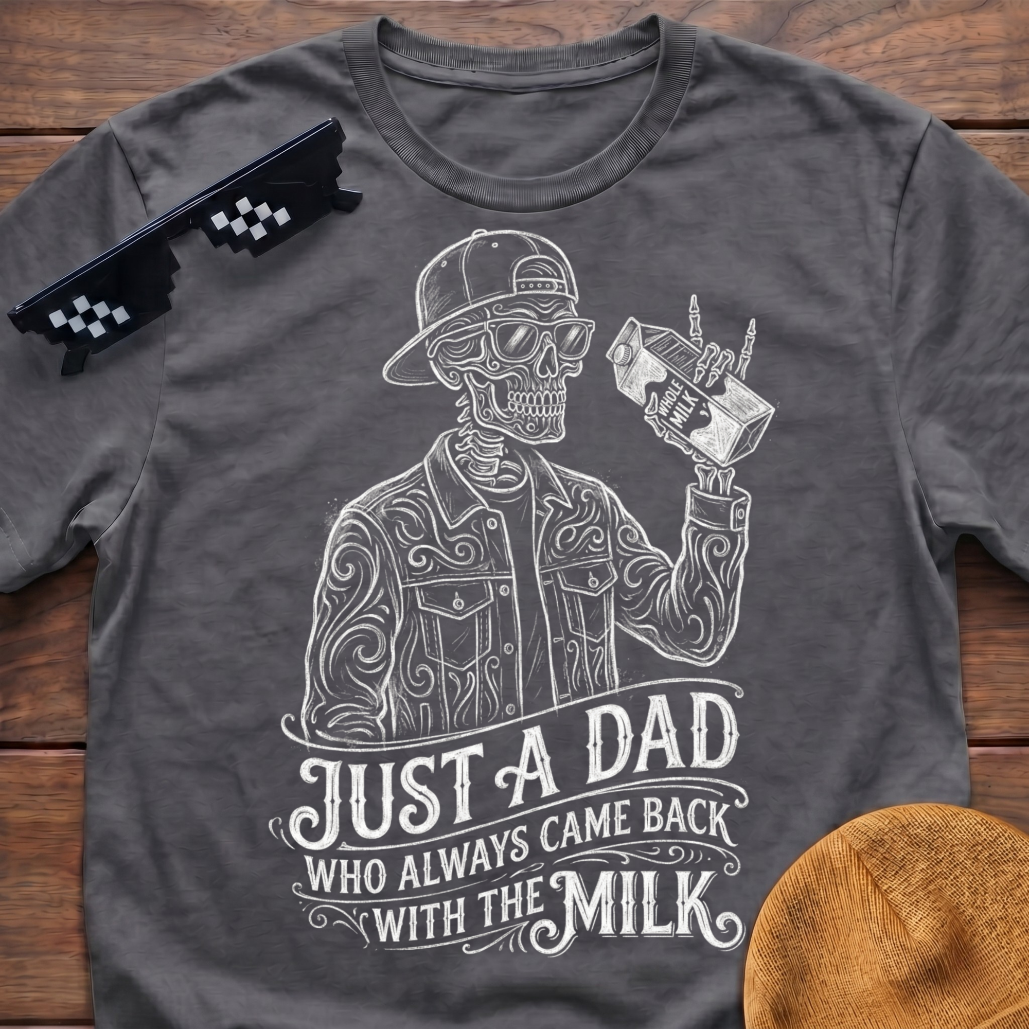 Skeleton Just A Dad Who Always Came Back With The Milk T-Shirt