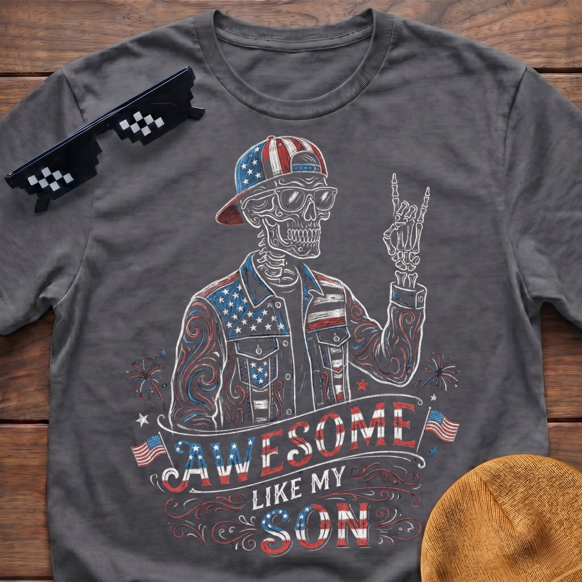 Skeleton Awesome Like My Son Patriotic T-shirt