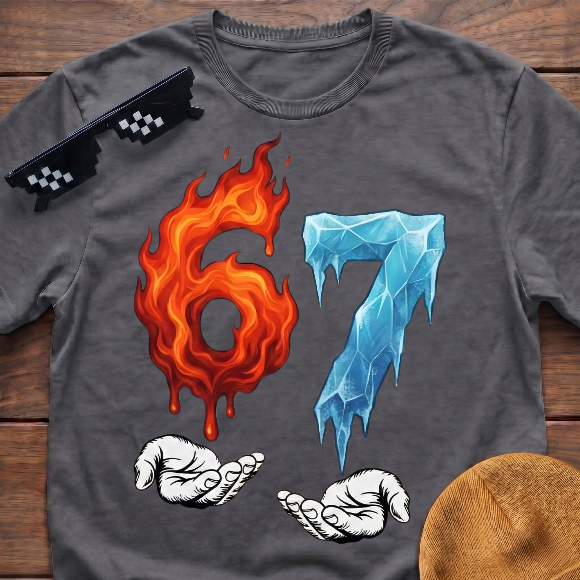 6 7 Meme Six Seven Fire & Ice T-shirt