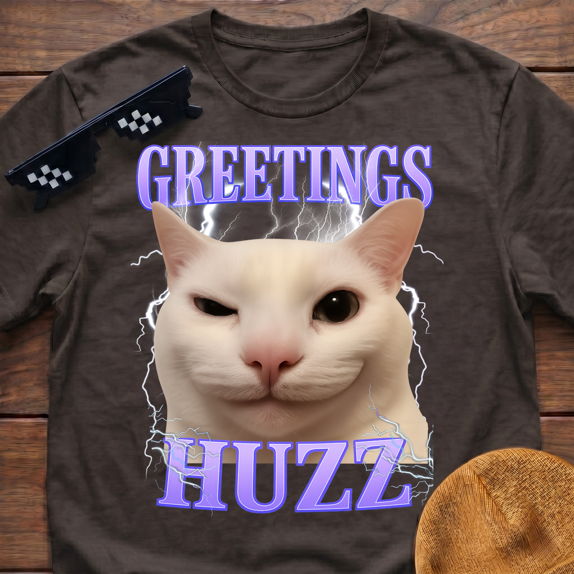 Greetings Huzz Meme Funny Cat Meme T-shirt