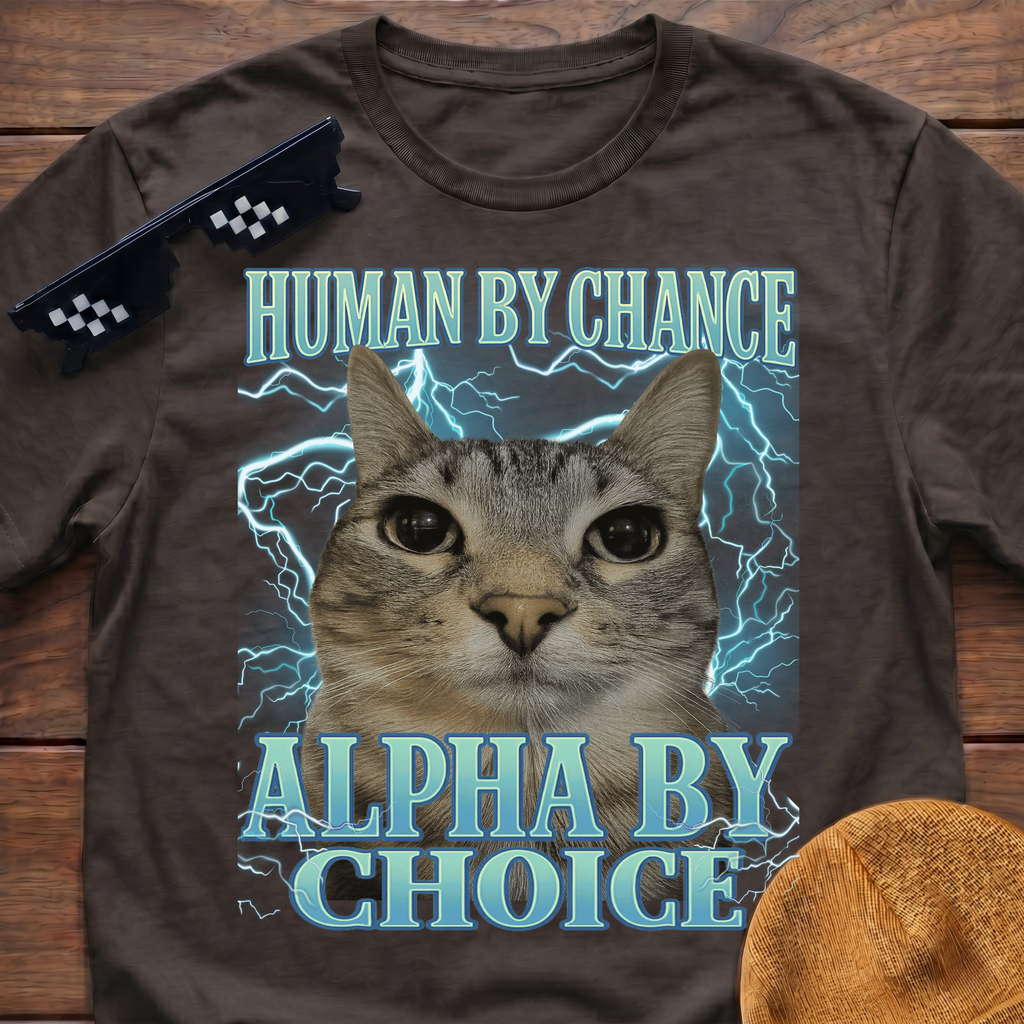 Human By Chance Alpha By Choice Meme Funny Cat Meme T-shirt