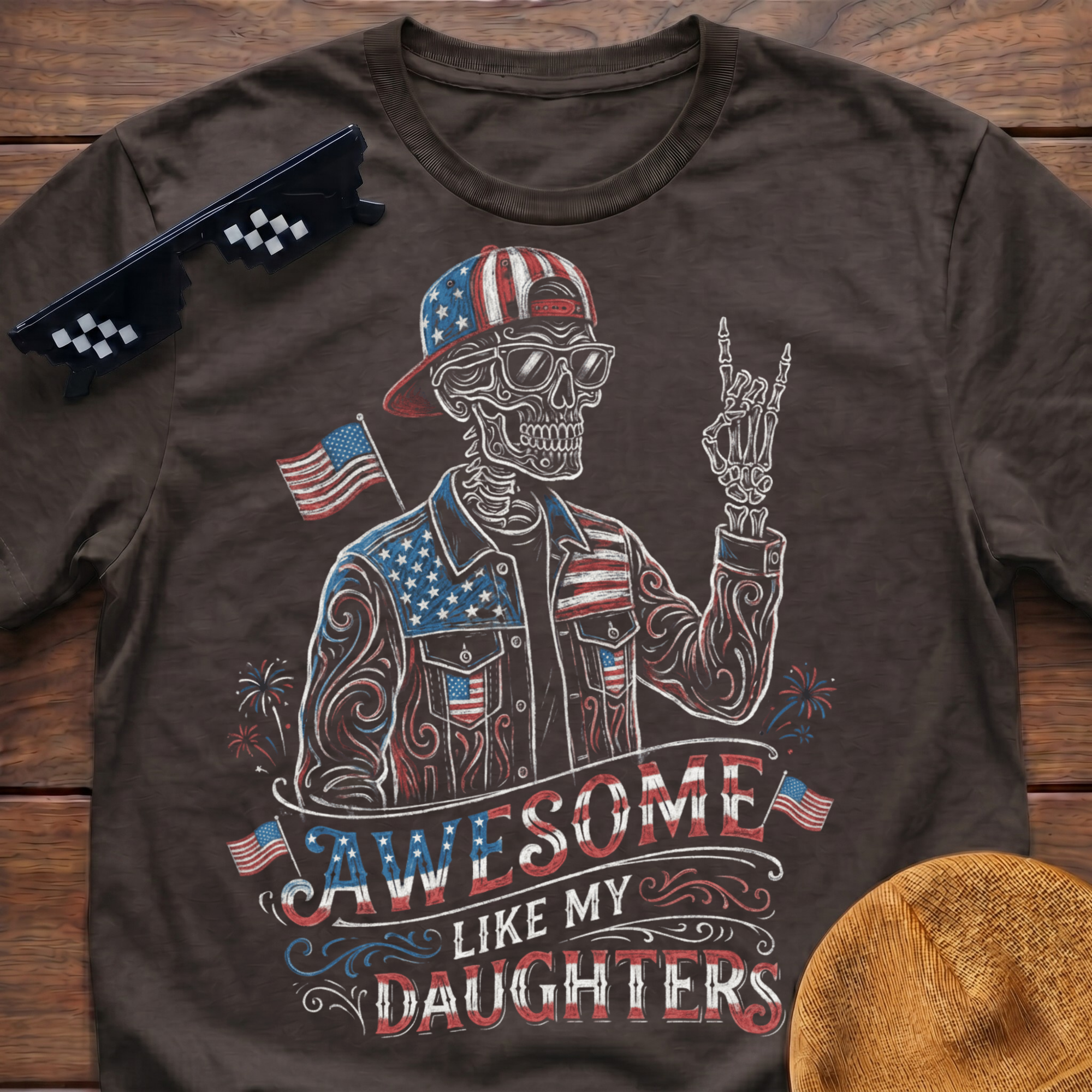 Skeleton Awesome Like My Daughters Patriotic T-shirt
