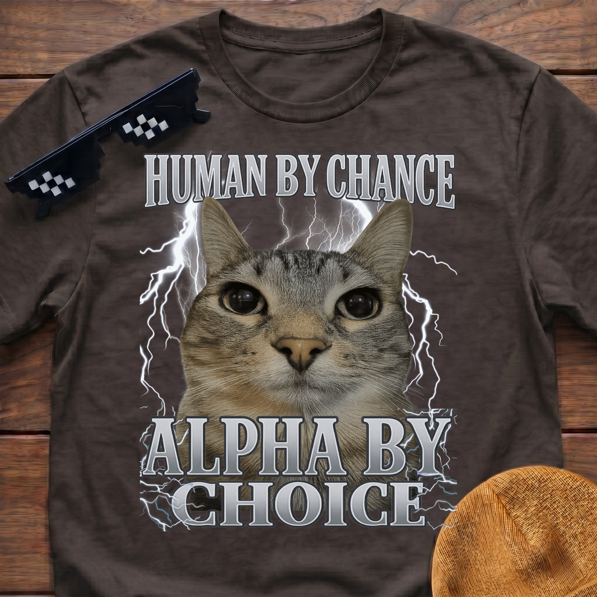 Human By Chance Alpha By Choice Meme Funny Cat Meme T-shirt