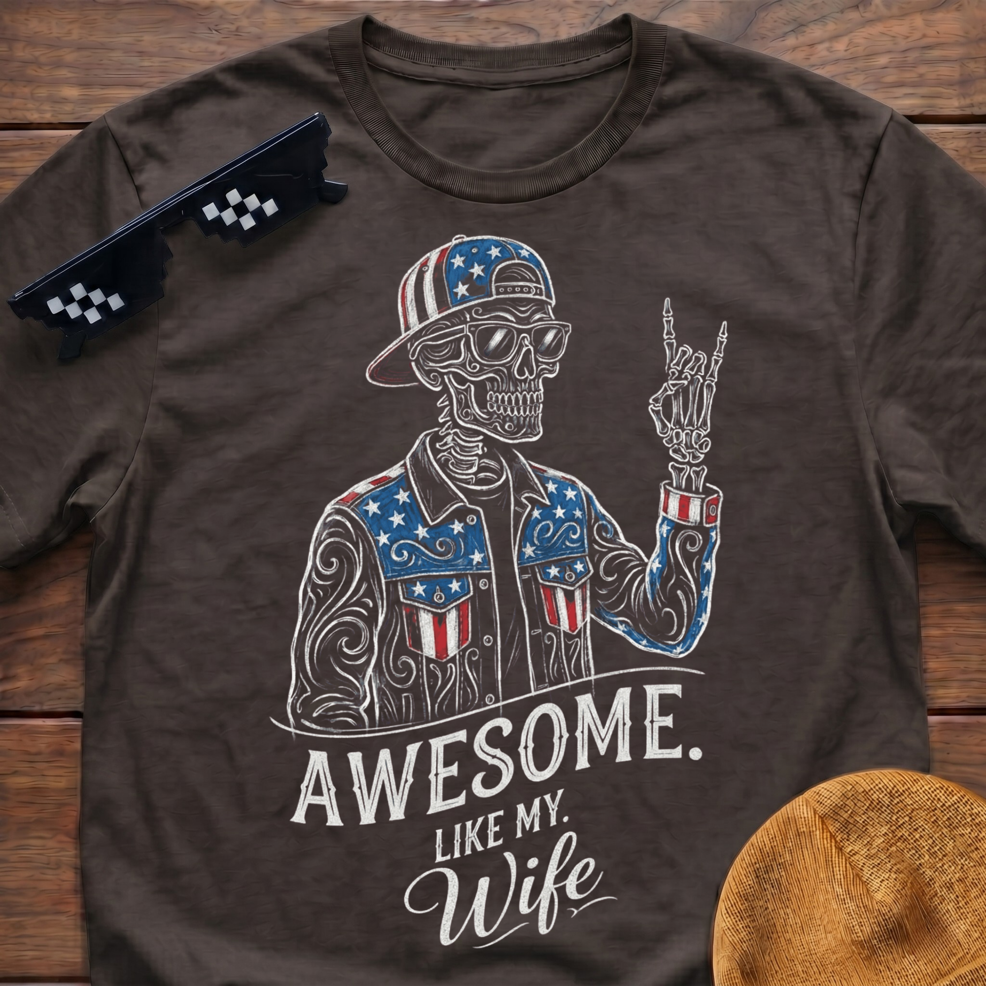 Skeleton Awesome Like My Wife Patriotic T-shirt