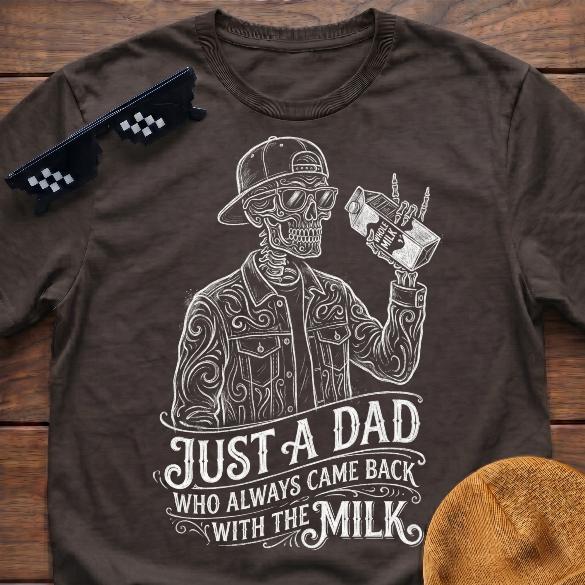 Skeleton Just A Dad Who Always Came Back With The Milk T-Shirt