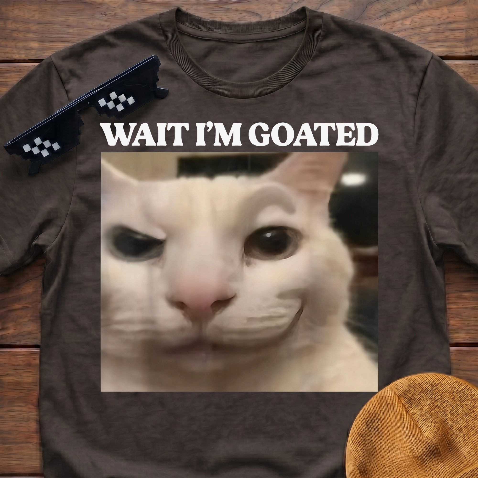 Wait I'm Goated Meme Funny Cat Meme T-shirt