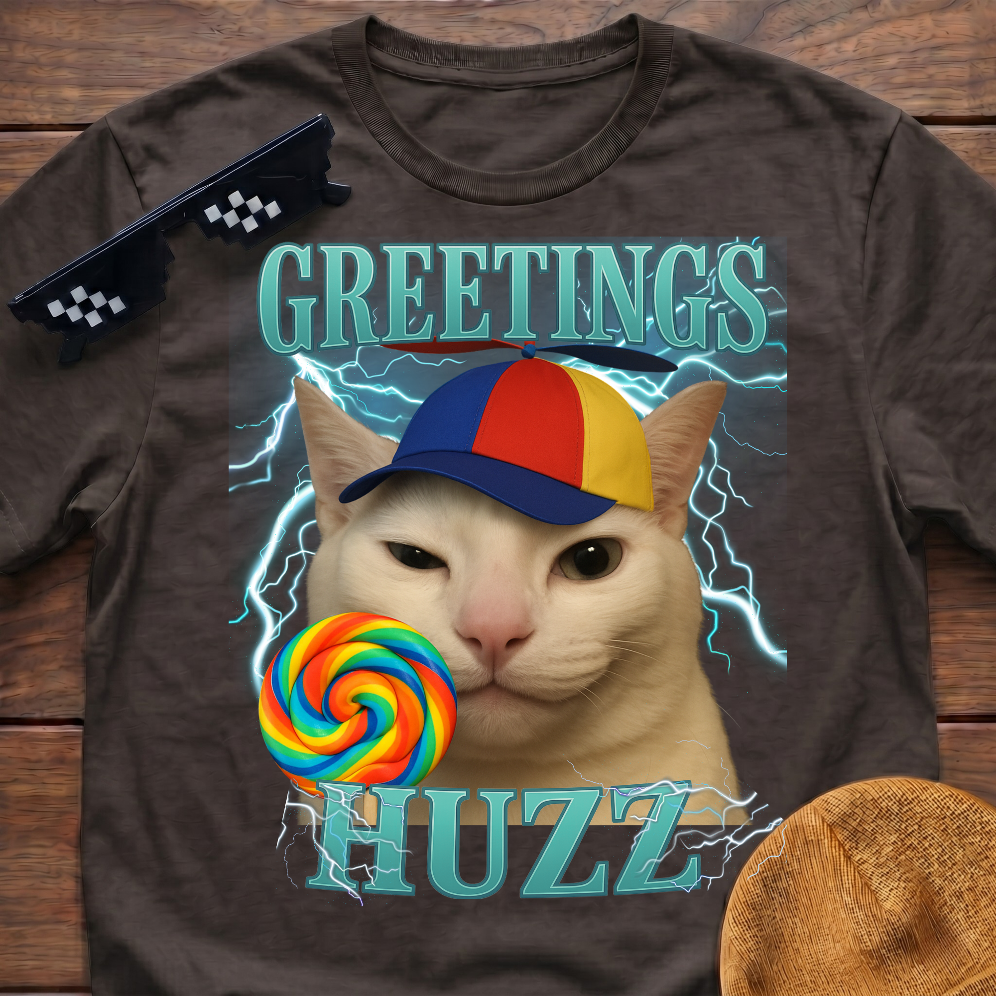 Greetings Huzz Meme Funny Cat Meme T-shirt