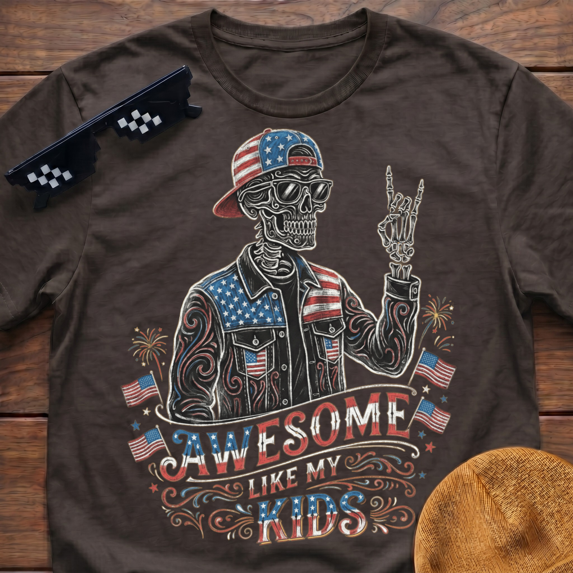 Skeleton Awesome Like My Kids Patriotic T-shirt