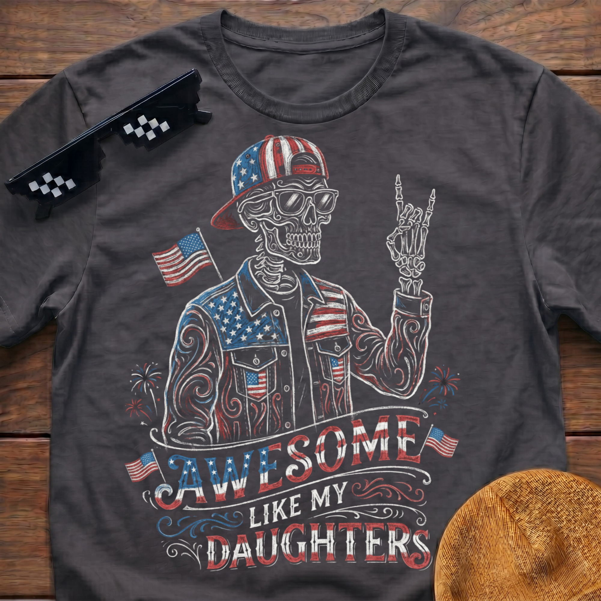 Skeleton Awesome Like My Daughters Patriotic T-shirt