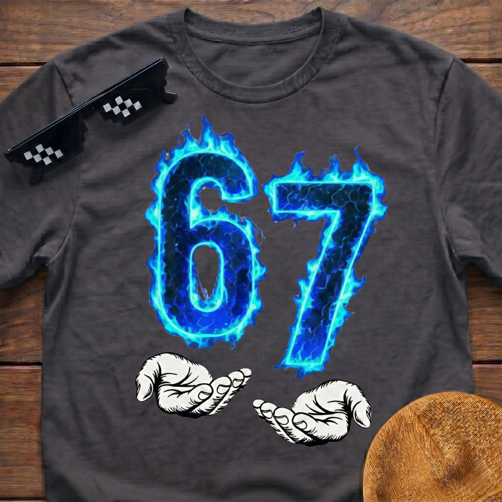 6 7 Meme Six Seven Blue Fire T-shirt