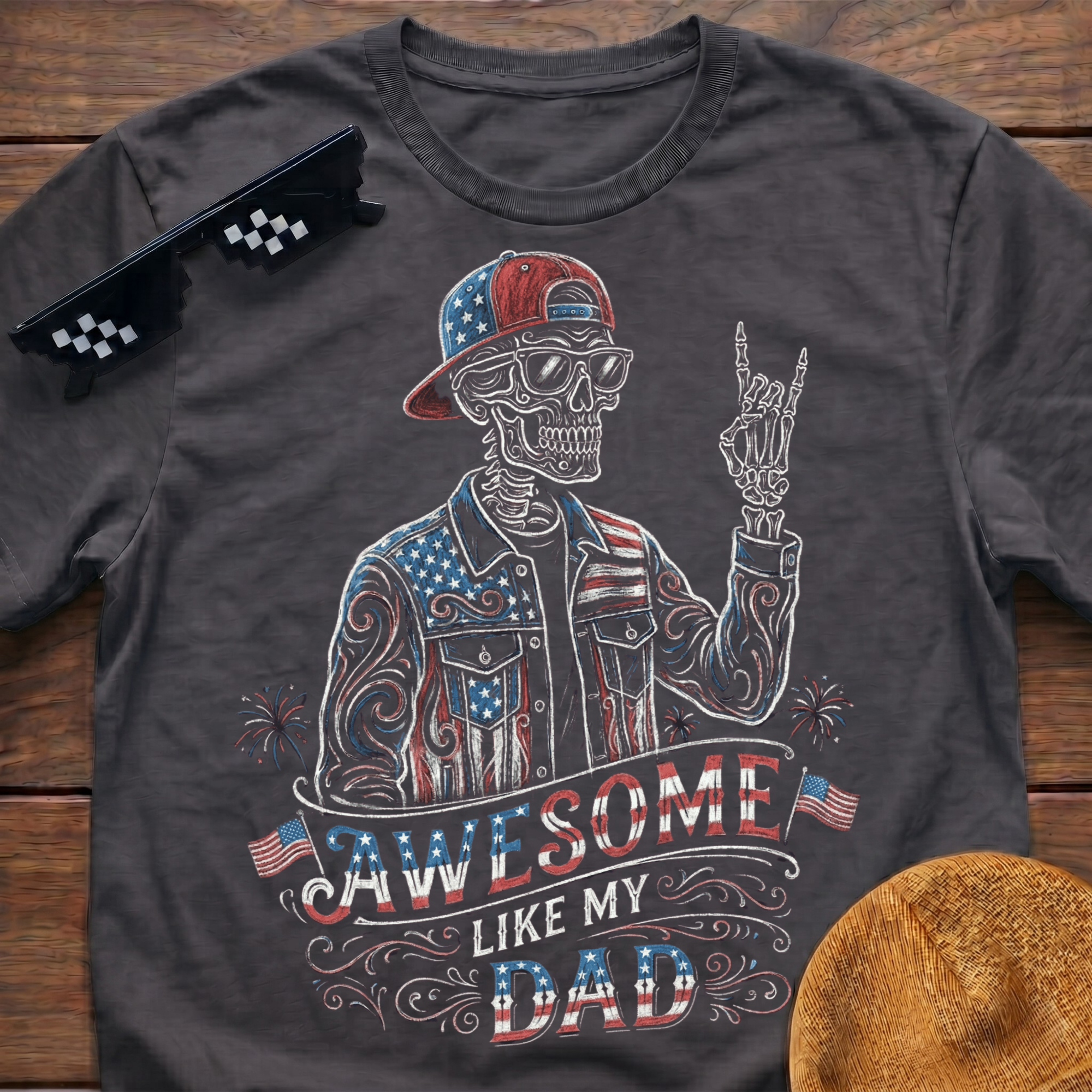 Skeleton Awesome Like My Dad Patriotic T-shirt