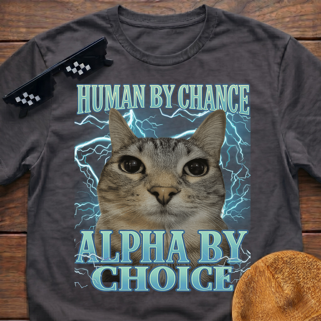 Human By Chance Alpha By Choice Meme Funny Cat Meme T-shirt