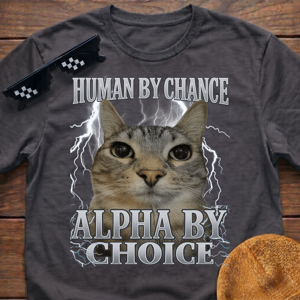 Human By Chance Alpha By Choice Meme Funny Cat Meme T-shirt