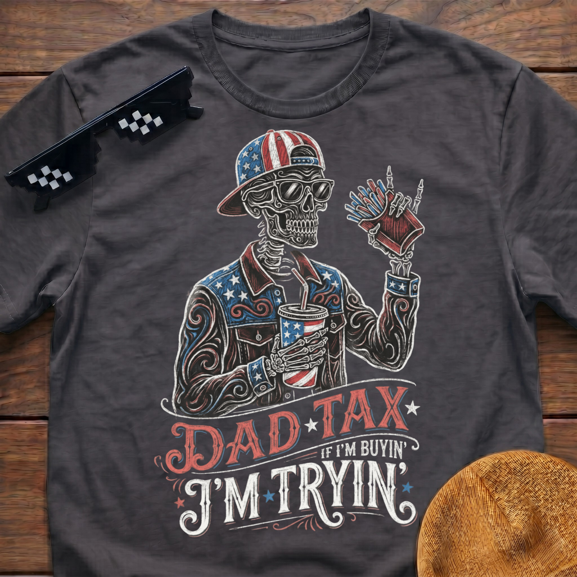 Skeleton Dad Tax If I'm Buying I'm Trying Patriotic T-shirt