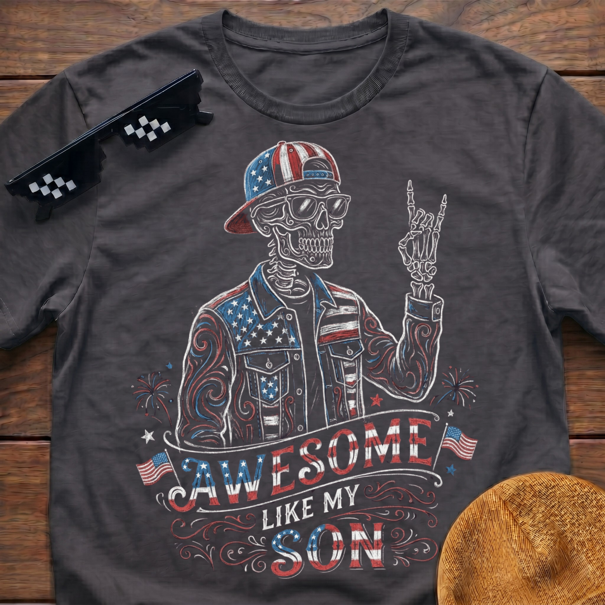 Skeleton Awesome Like My Son Patriotic T-shirt
