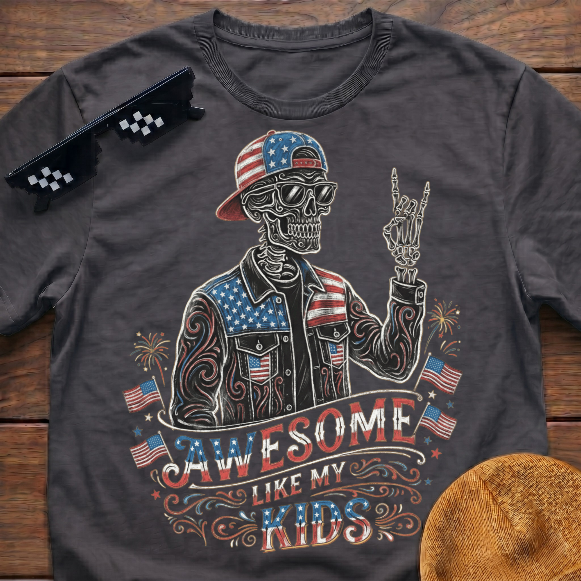 Skeleton Awesome Like My Kids Patriotic T-shirt
