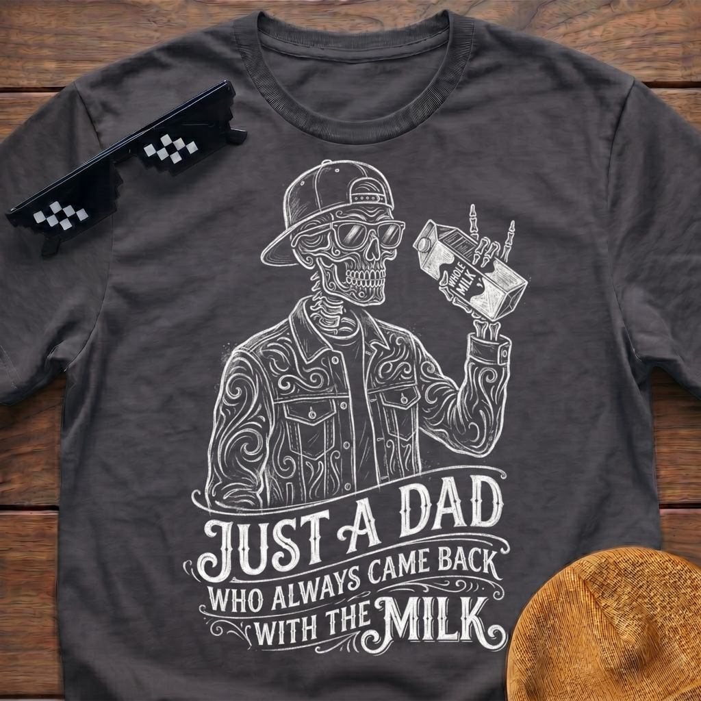 Skeleton Just A Dad Who Always Came Back With The Milk T-Shirt