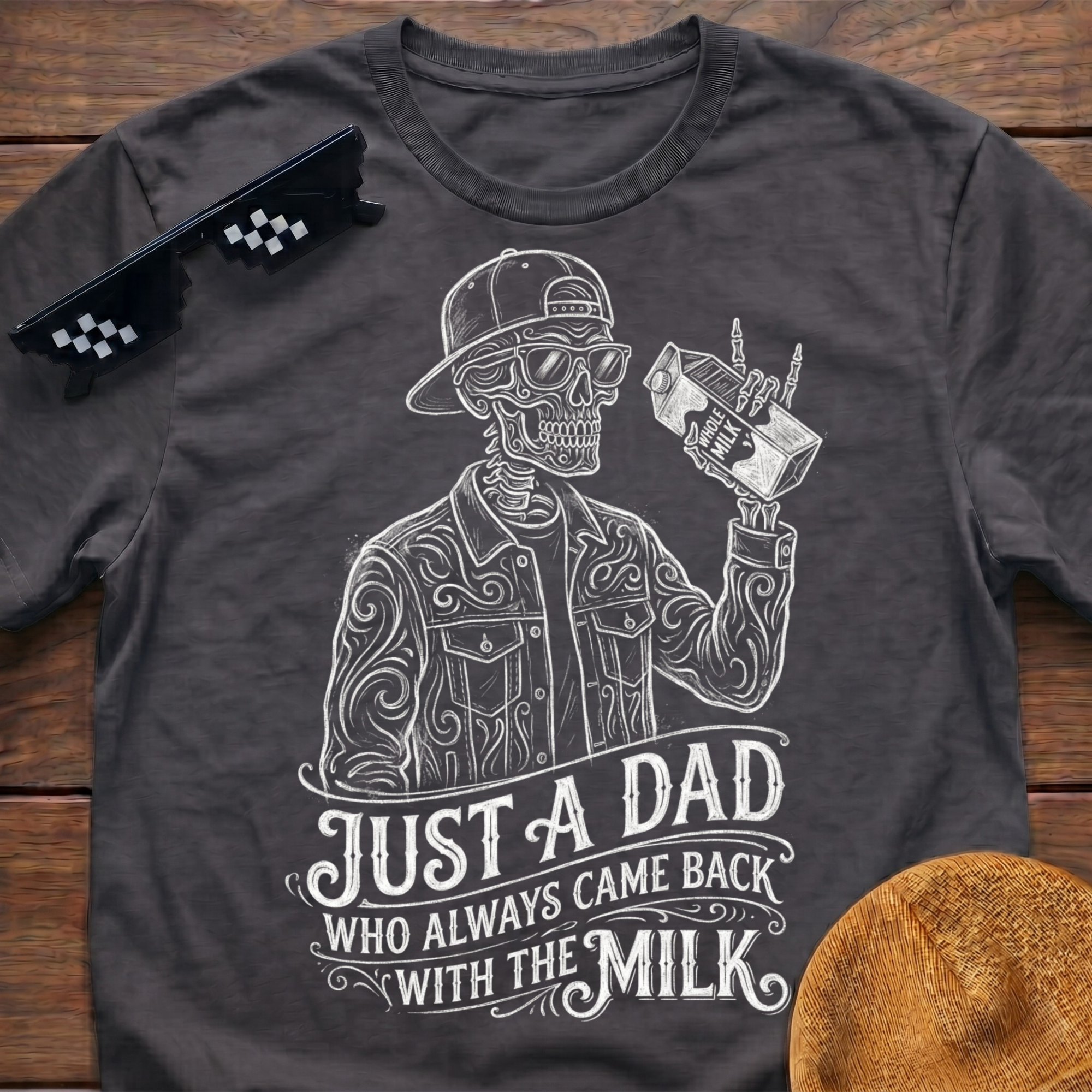 Skeleton Just A Dad Who Always Came Back With The Milk T-Shirt