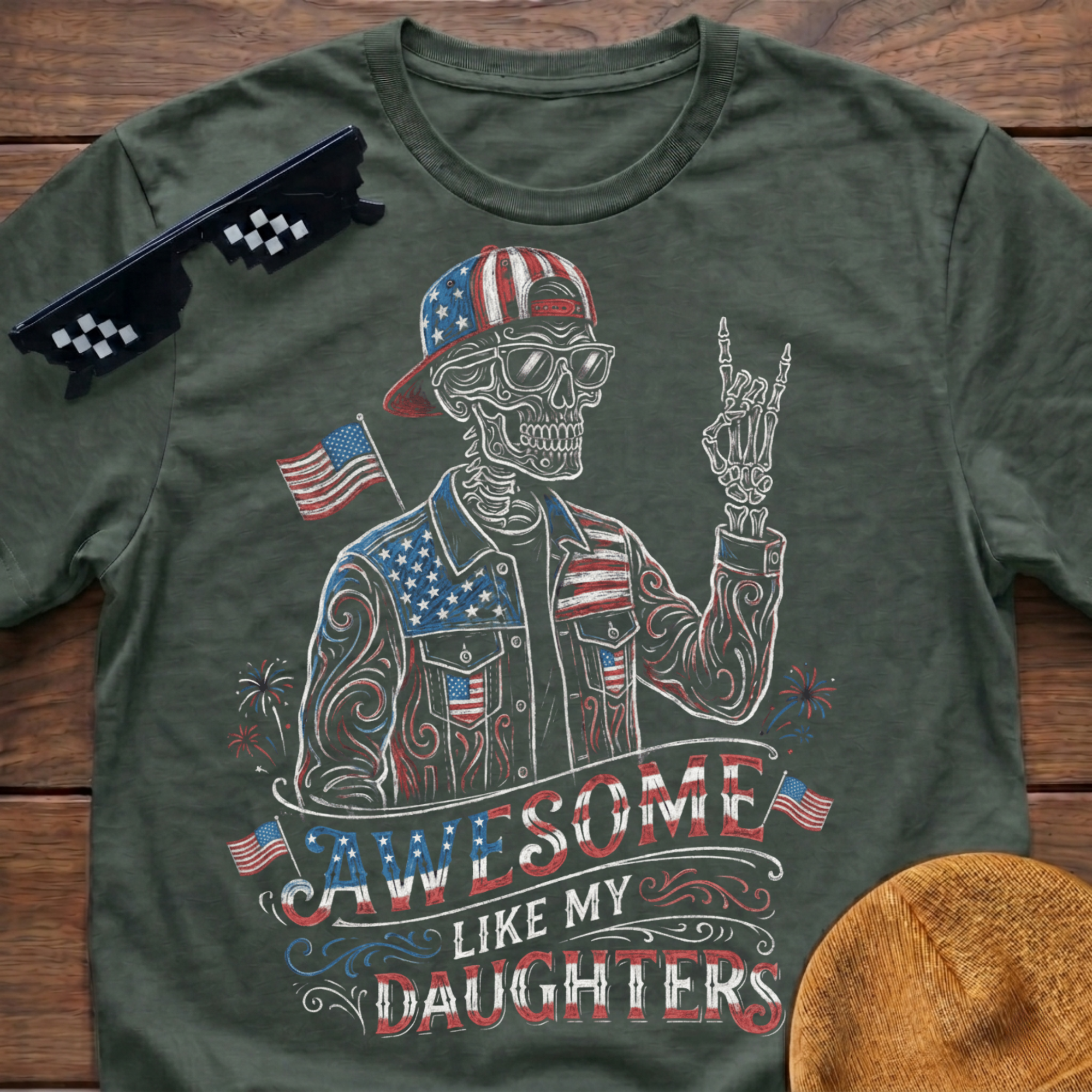 Skeleton Awesome Like My Daughters Patriotic T-shirt