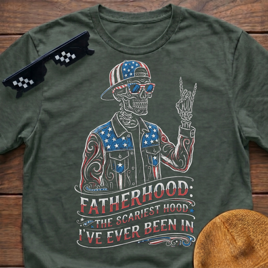 Fatherhood The Scariest Hood Patriotic Skeleton T-shirt