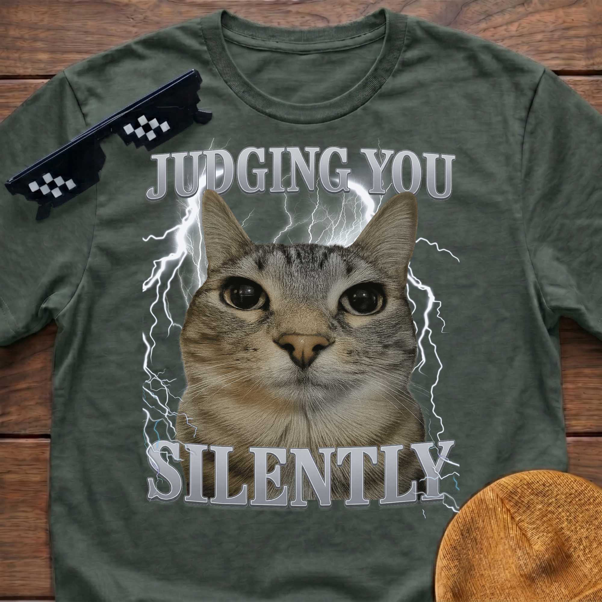 Judging You Silently Meme Funny Cat Meme T-shirt