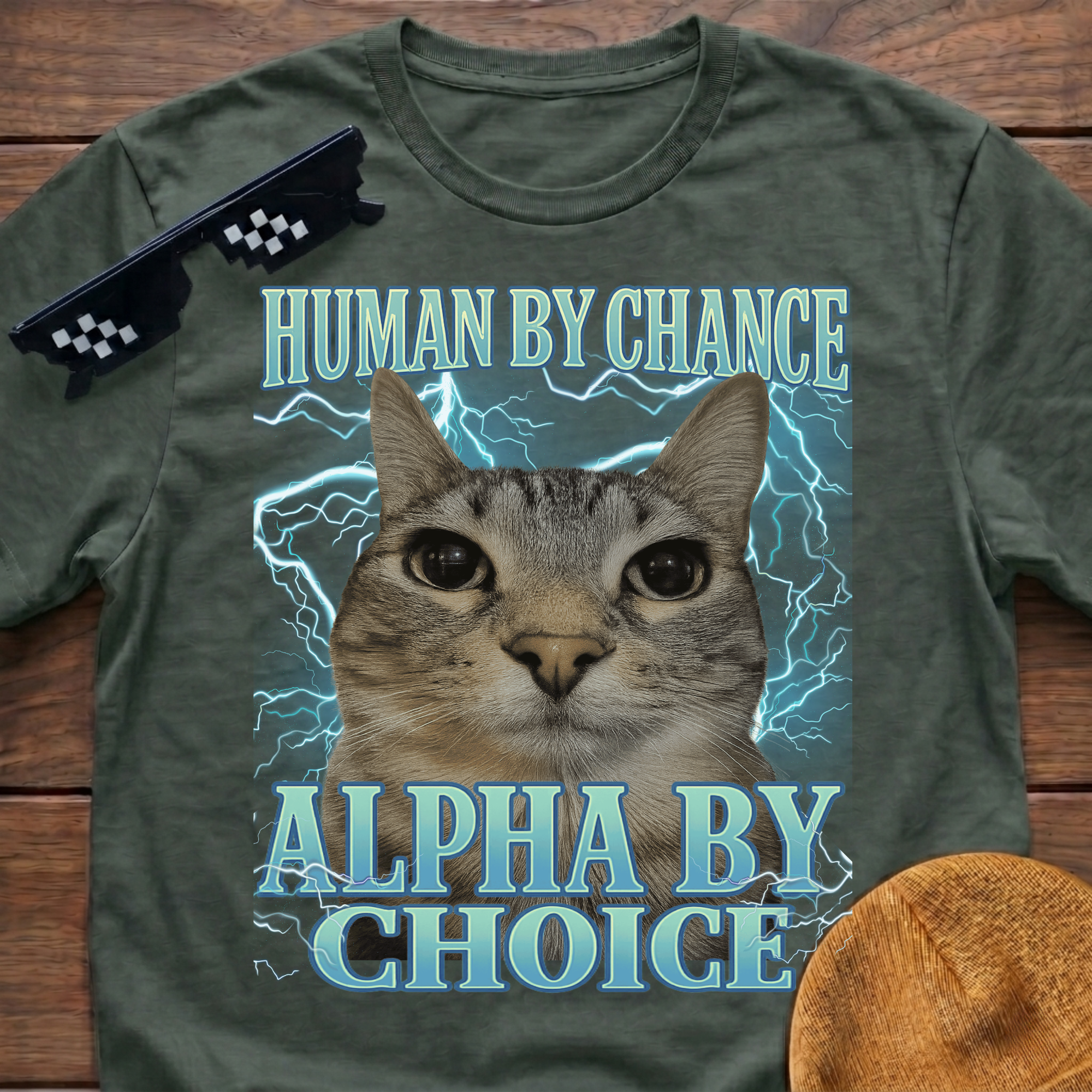 Human By Chance Alpha By Choice Meme Funny Cat Meme T-shirt