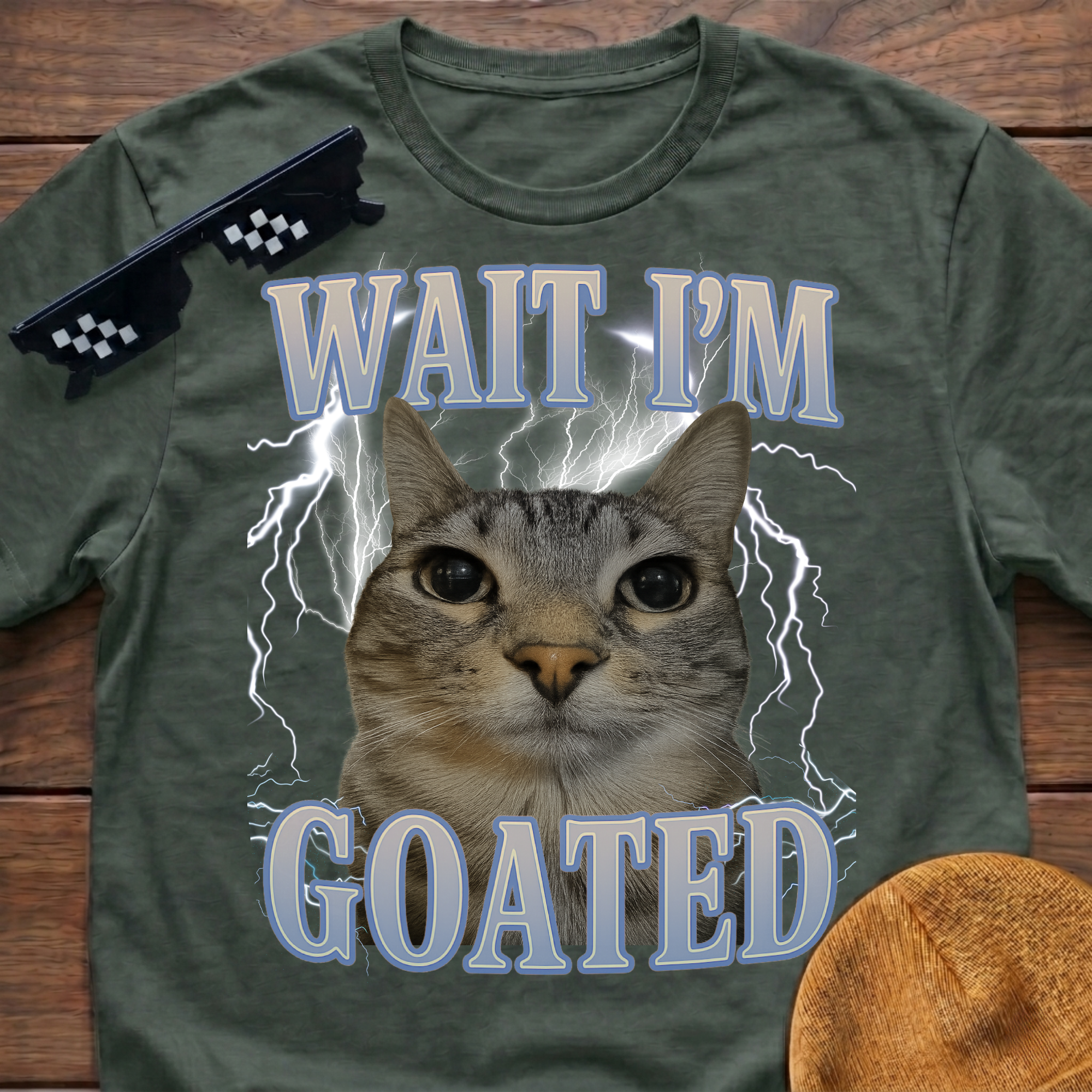 Wait I'm Goated Meme Funny Cat Meme T-shirt