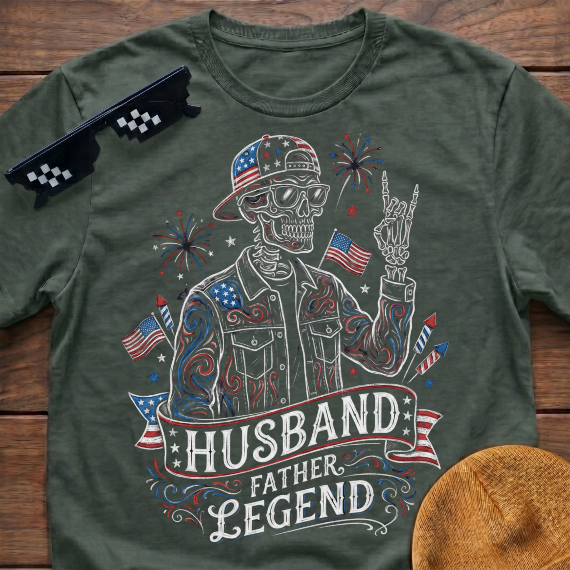 Husband Father Legend Patriotic Skeleton T-shirt