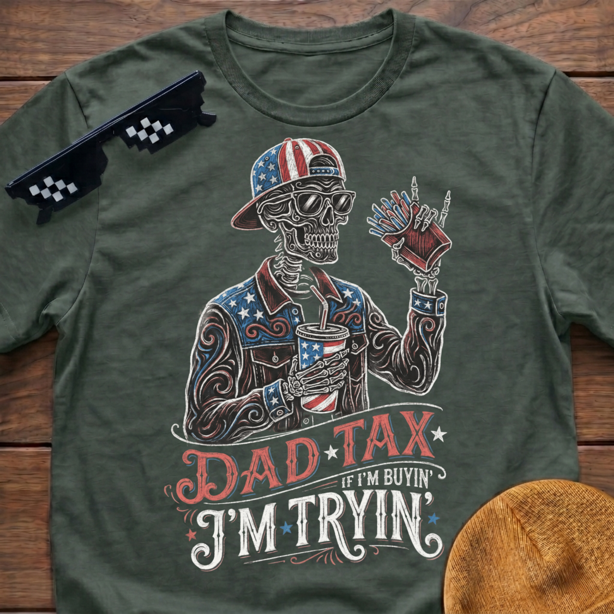 Skeleton Dad Tax If I'm Buying I'm Trying Patriotic T-shirt