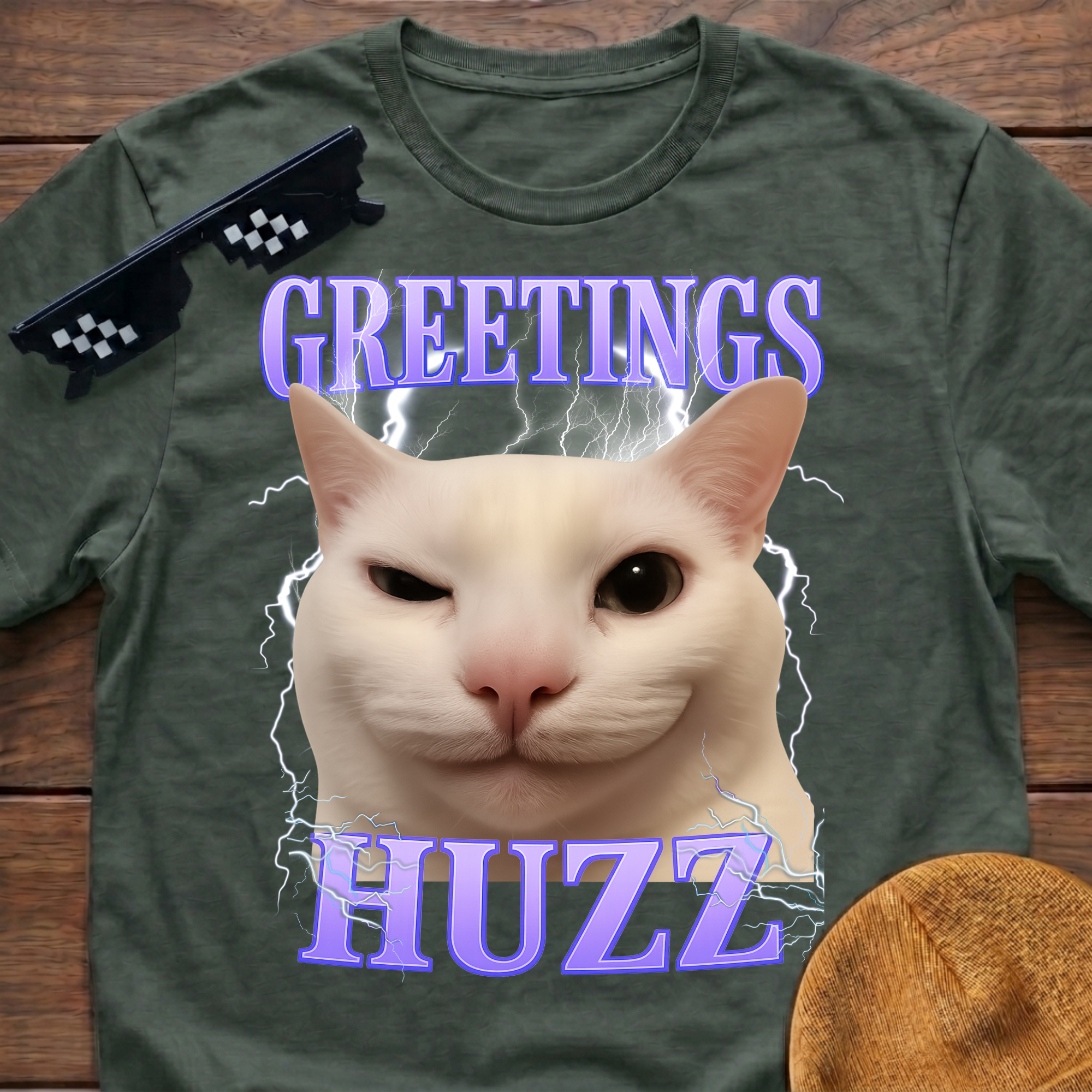 Greetings Huzz Meme Funny Cat Meme T-shirt