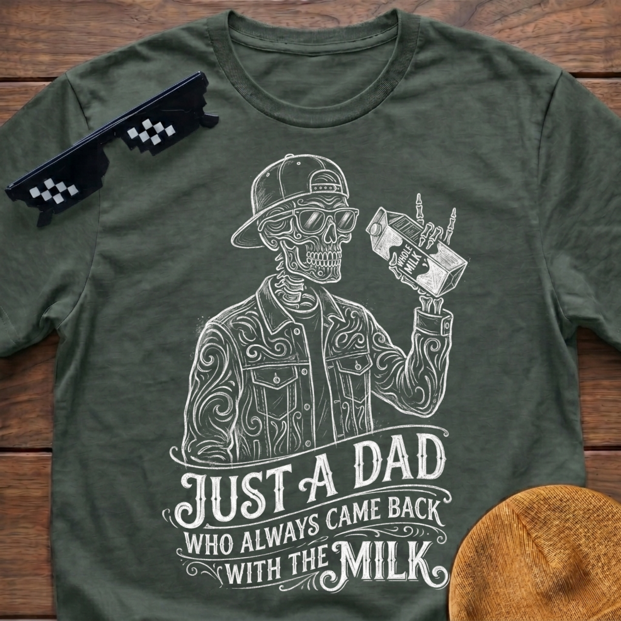 Skeleton Just A Dad Who Always Came Back With The Milk T-Shirt