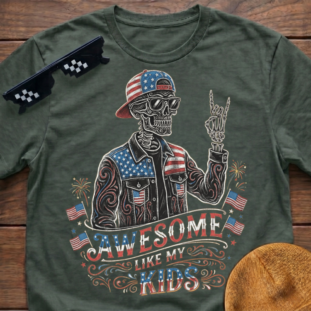 Skeleton Awesome Like My Kids Patriotic T-shirt
