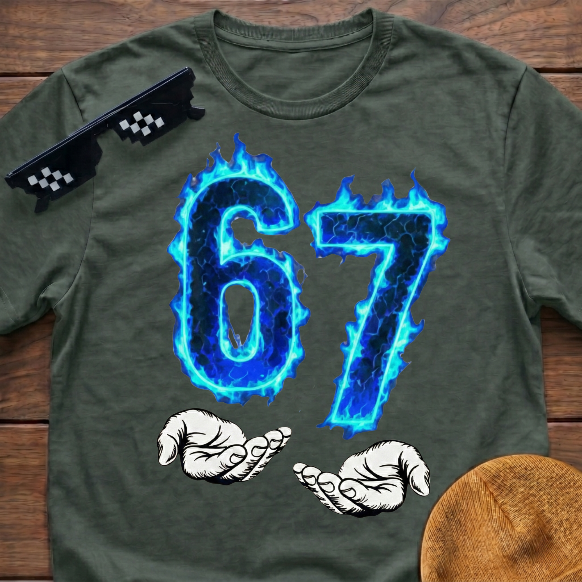 6 7 Meme Six Seven Blue Fire T-shirt