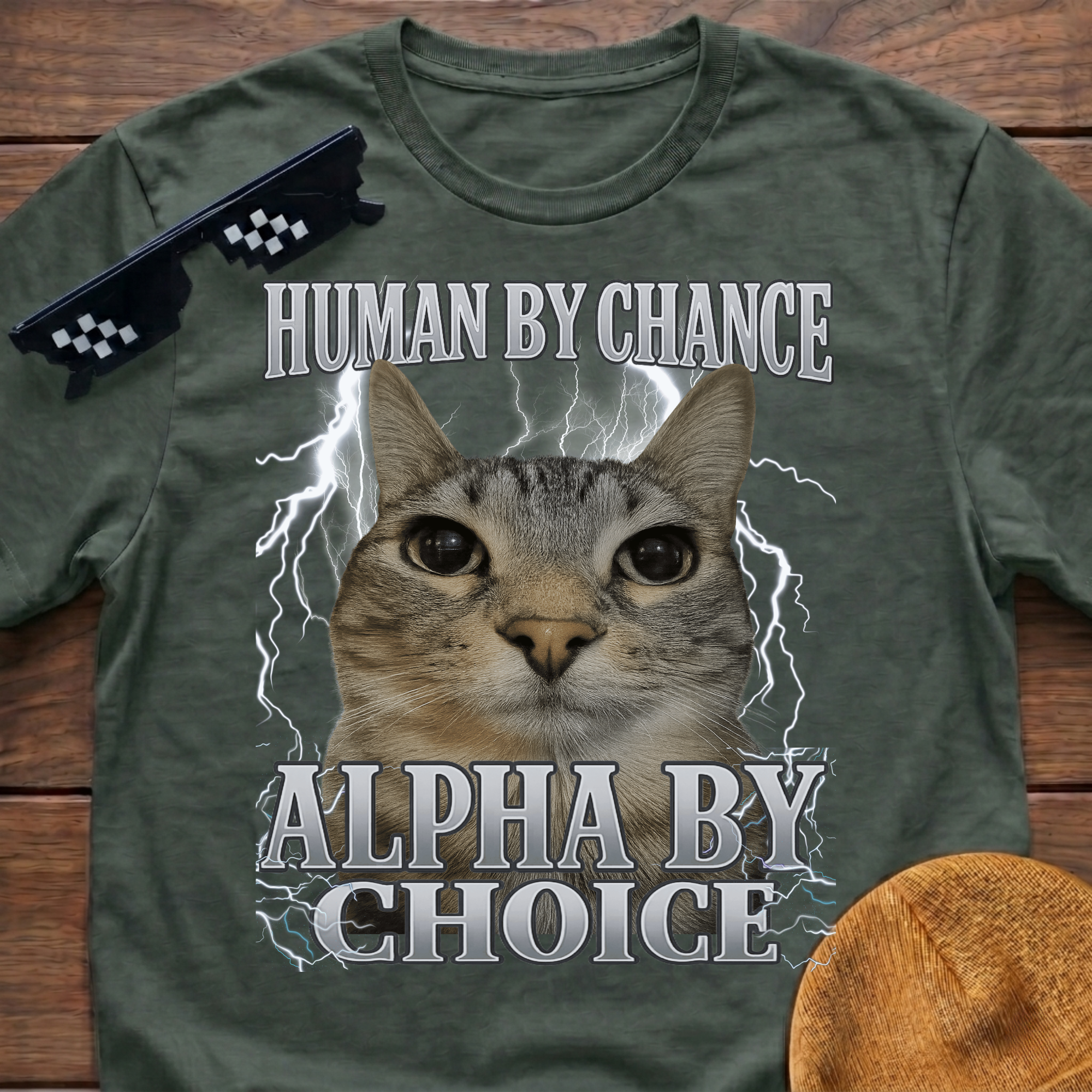 Human By Chance Alpha By Choice Meme Funny Cat Meme T-shirt